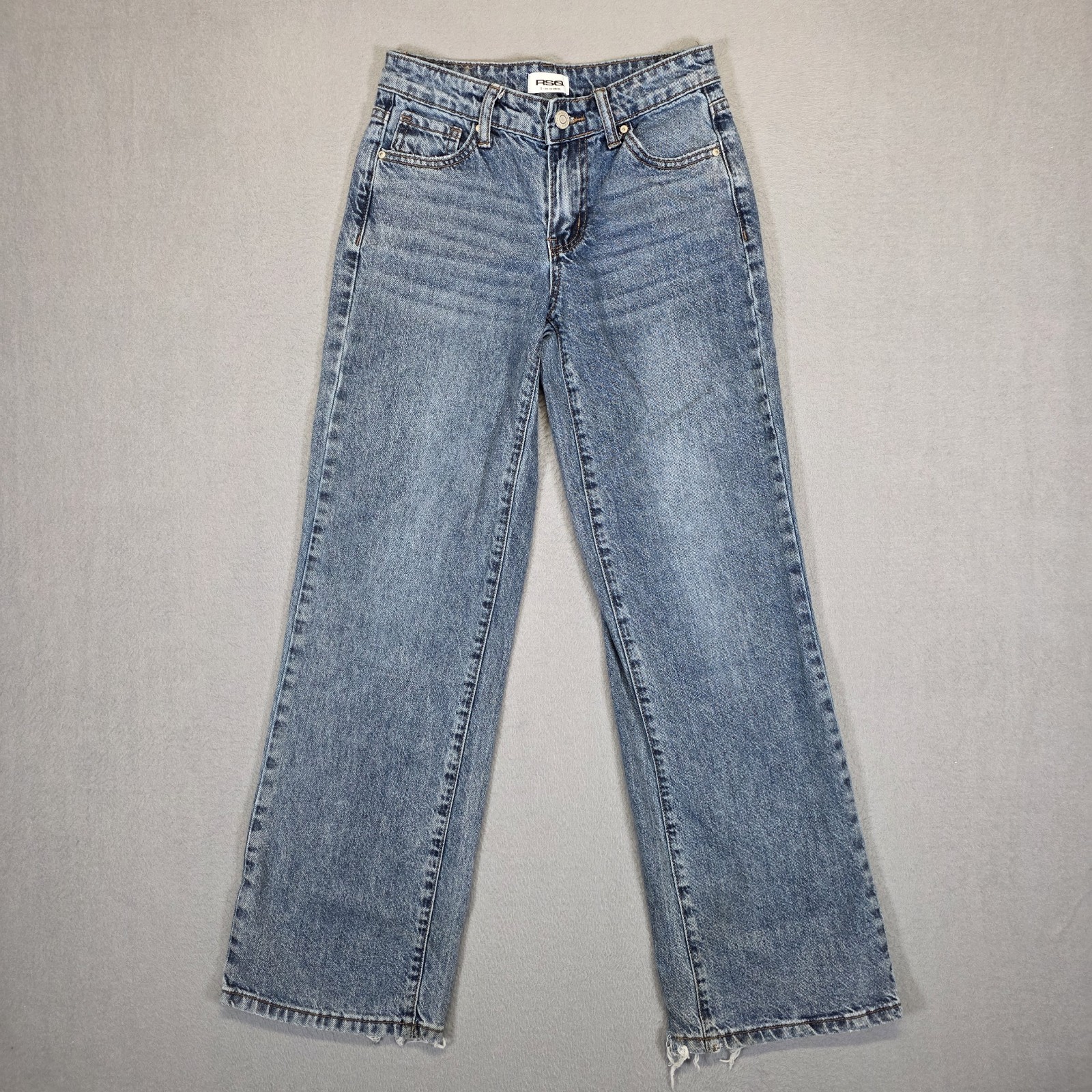 RSQ Wide Leg Jeans Girls 12 Blue Denim Distressed Medium Wash Low Rise Baggy