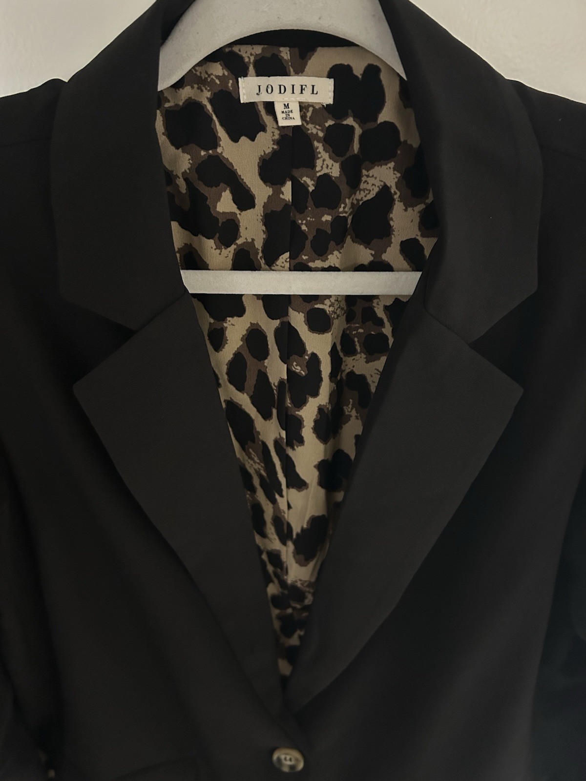 JODIFL Black Single Button M Blazer Leopard Lining Office Casual Every Day Chic