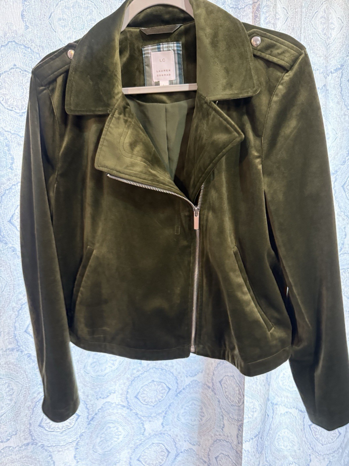LC Lauren Conrad Women’s Lined Full Zip Biker Jacket Green Size L Regular