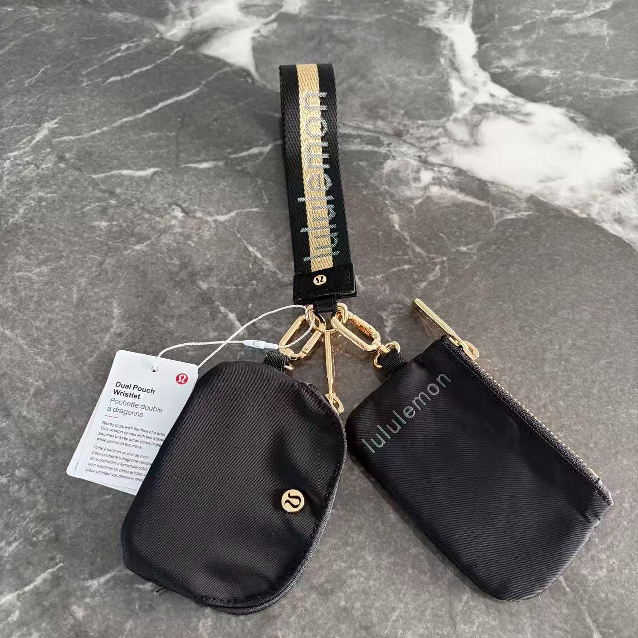 Lululemon Dual Pouch Wristlet Keychain Wallet Black, NWT