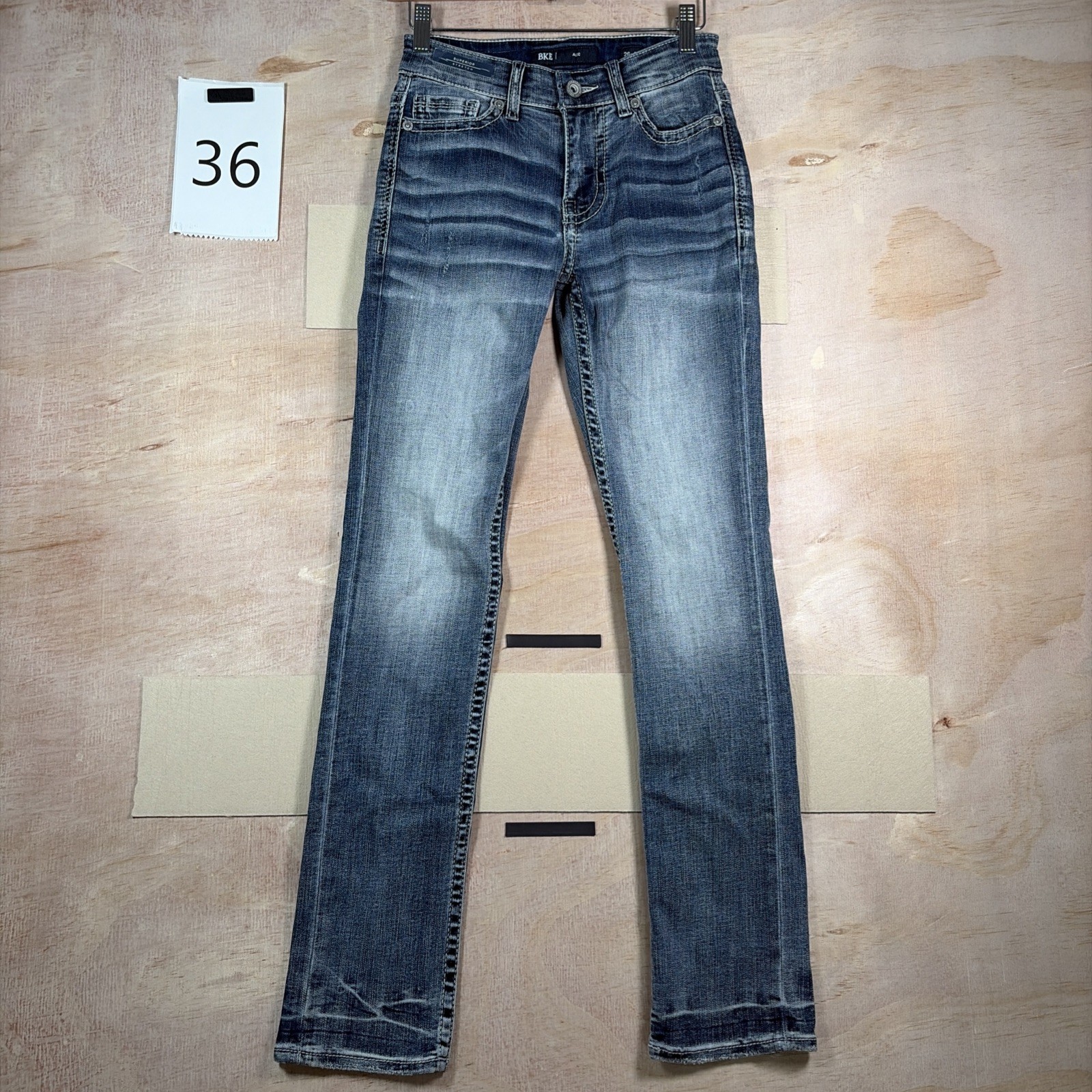 BKE Alec Denim Jeans Mens 26×32 Straight Dark Wash Stretch Thick Stitch Distress