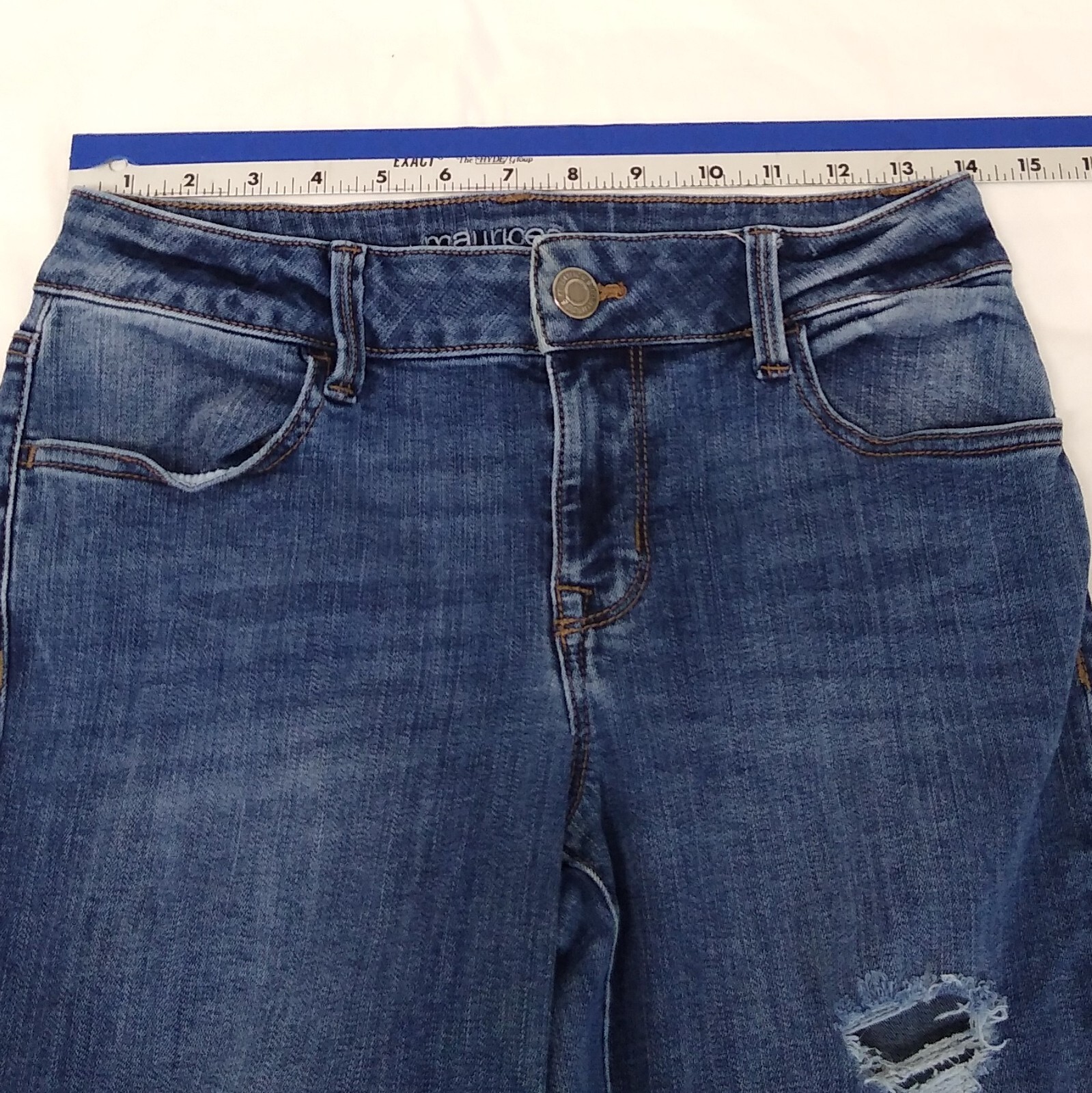 Maurices Jeans Small (4/6) X-long Mid-Rise Distressed Skinny Medium Wash Denim