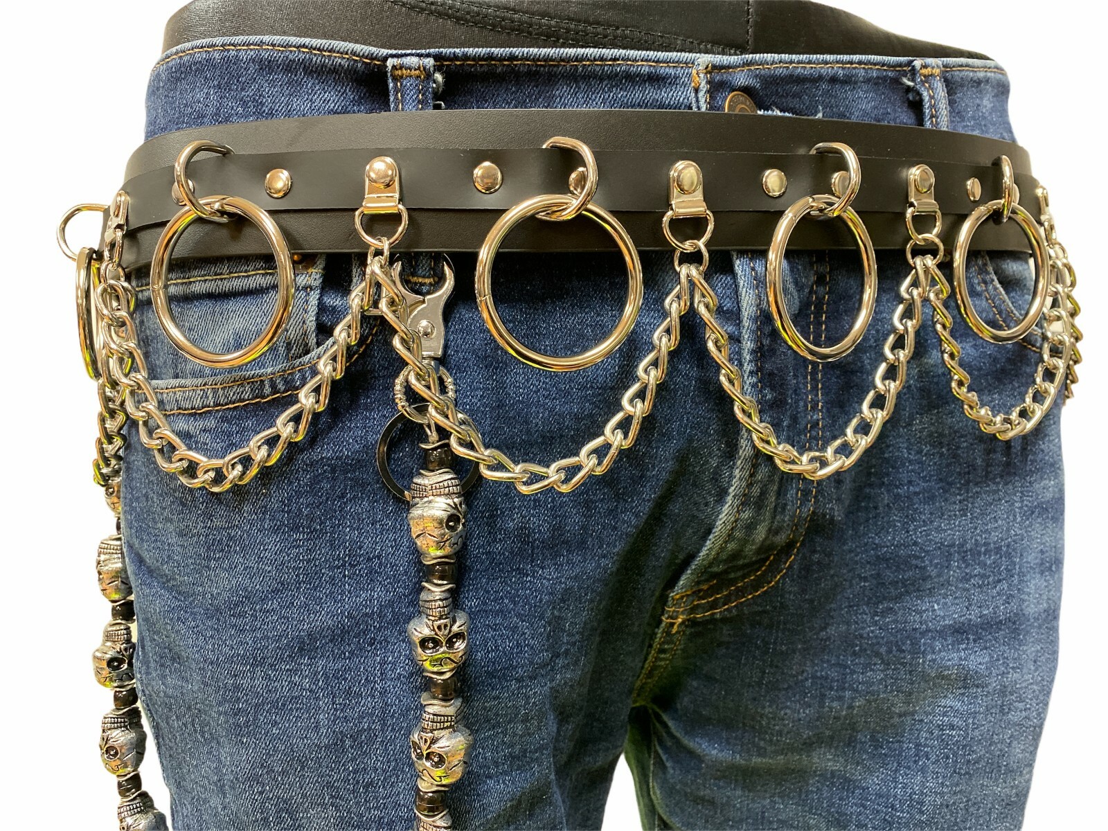 Bondage Belt Steel Chain Real Leather Punk Death Thrash Metal Goth Rave Belt