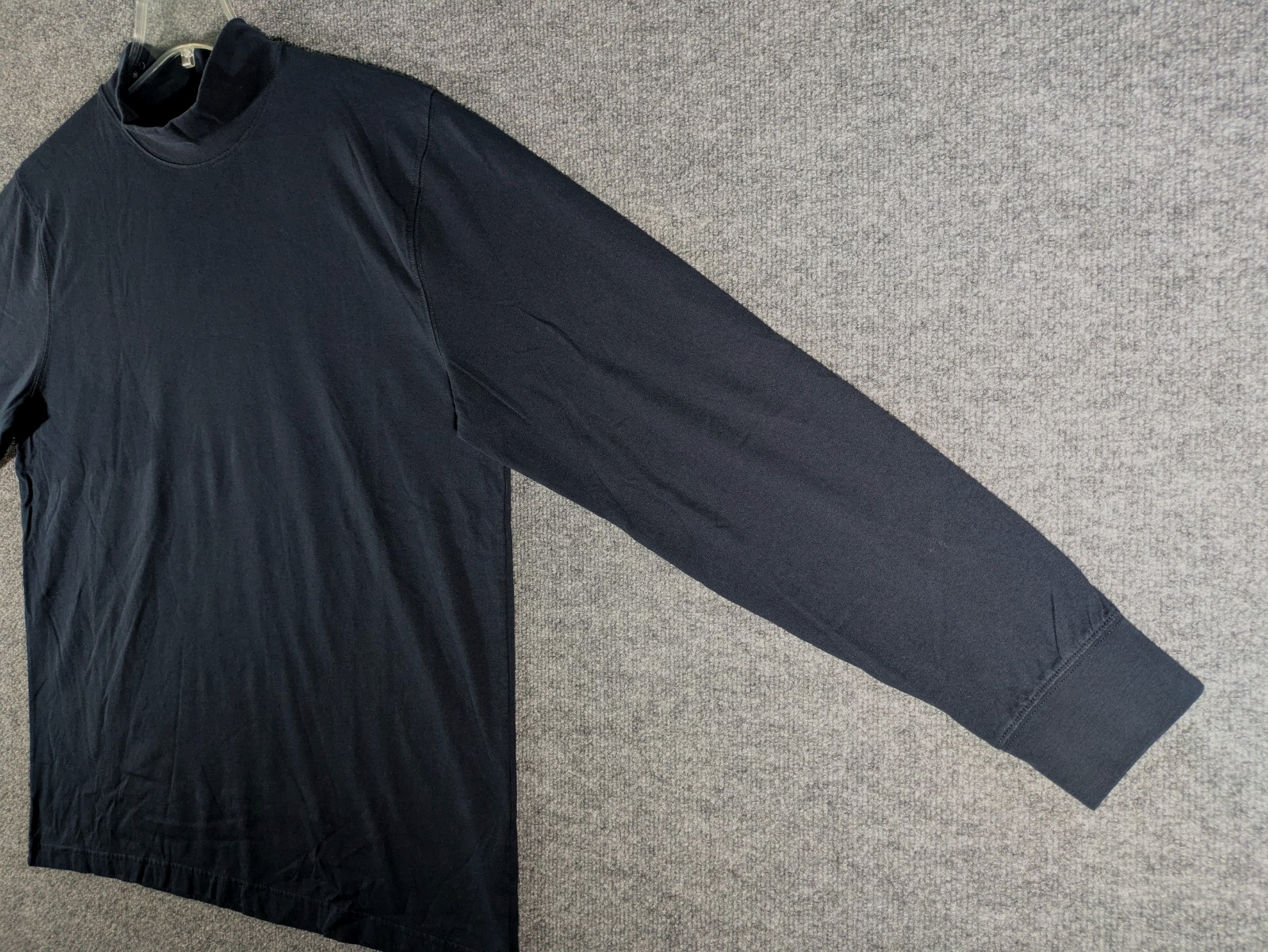 LL Bean Mock Neck Shirt Mens Large Navy Long Sleeve Tee 100% Cotton 508112