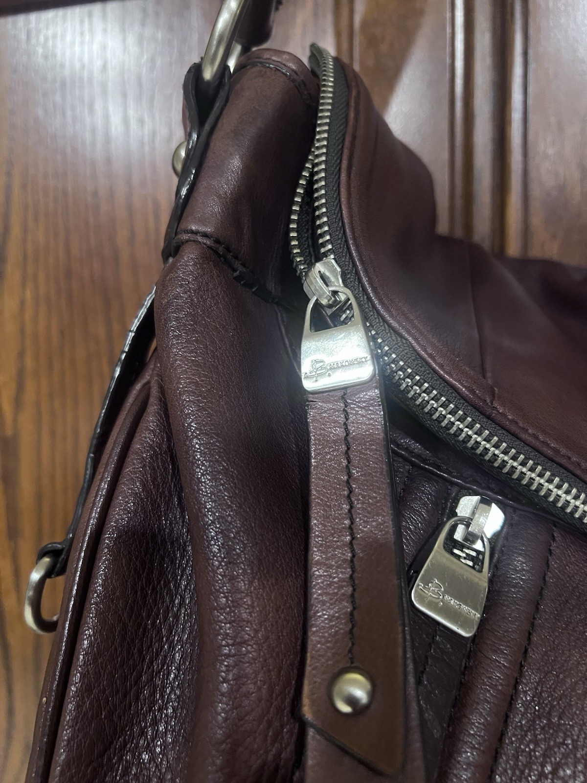 Y2K Leather Hobo Bag Oxblood Slouchy Flap Multi Zip Fringe Moto Avant Garde MINT