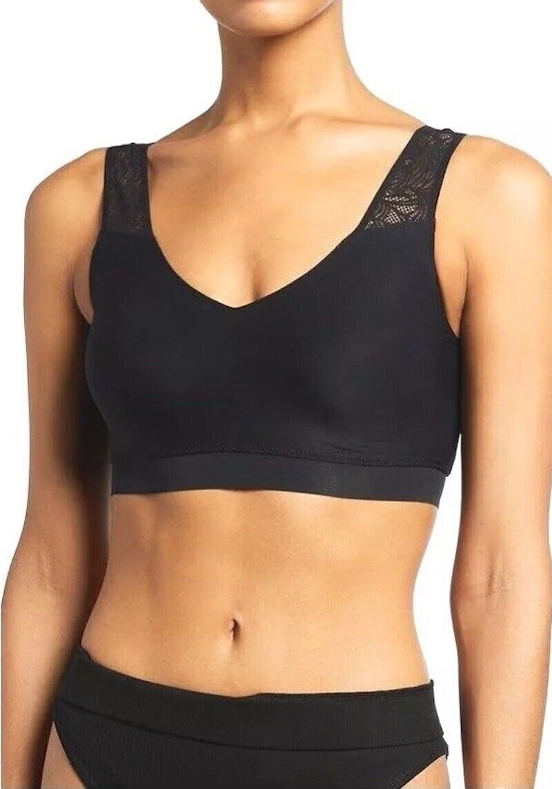 New Chantelle C11G10 Soft stretch Padded Lace Back Bra SZ XS/S Black