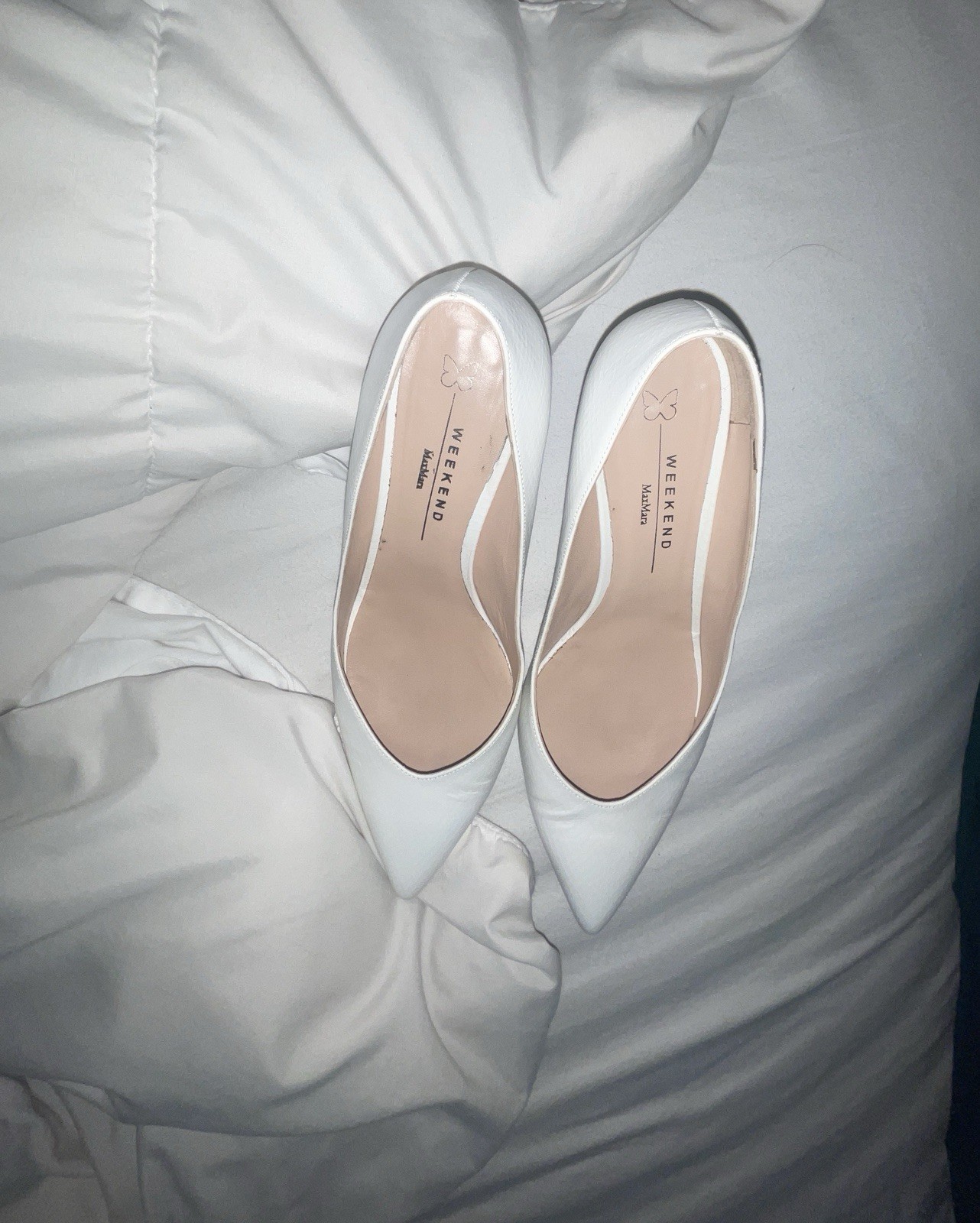 Weekend MaxMara White Leather Pointed Toe Pumps Kitten Heel EU 38 US 7.5