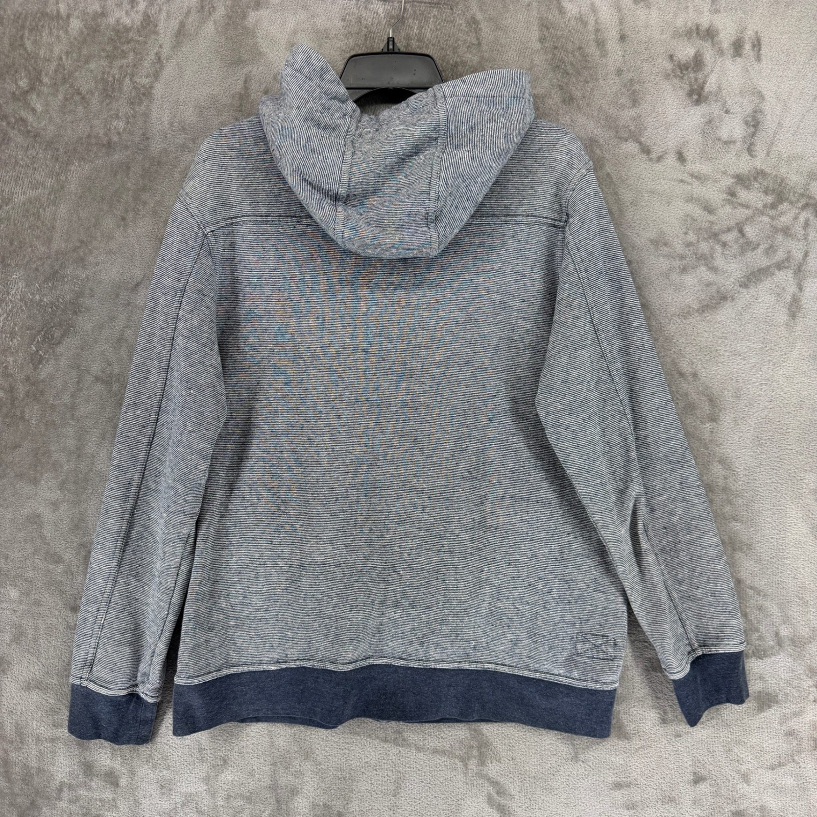 Prana Mens Full Zip Hoodie Blue White Striped Hemp Blend Medium Hooded Jacket