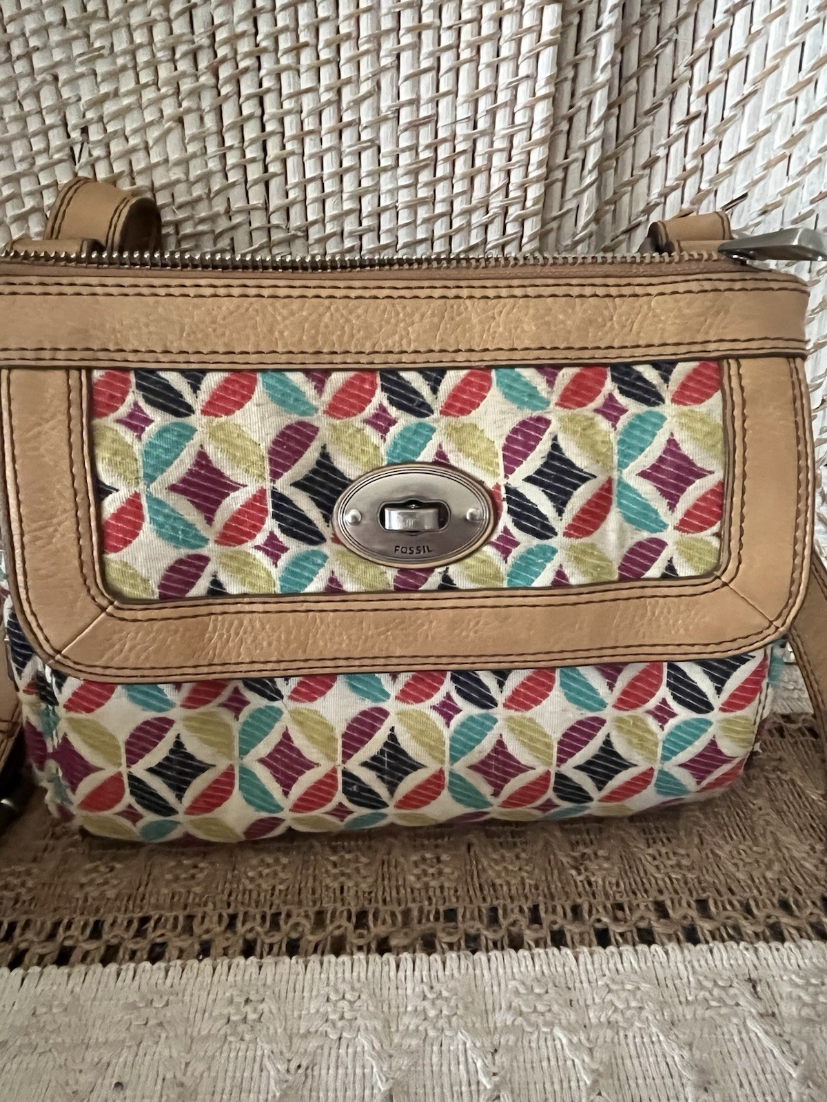 FOSSIL Maddox Shoulder Bag Or Crossbody, Turn Lock Front Zip Closure, Colorful