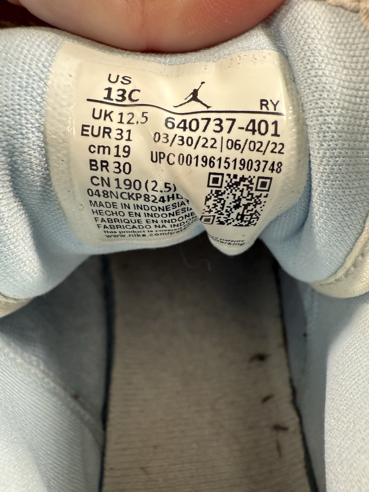 Nike Air Jordan 1 Mid ‘Ice Blue’ Black White UNC Sz 13C 640737-401