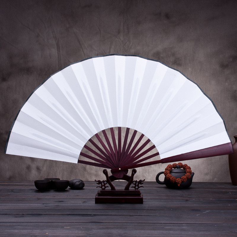 10/13in Folding Hand Fan Chinese Silk Cloth Handheld Wooden Bamboo Antique
