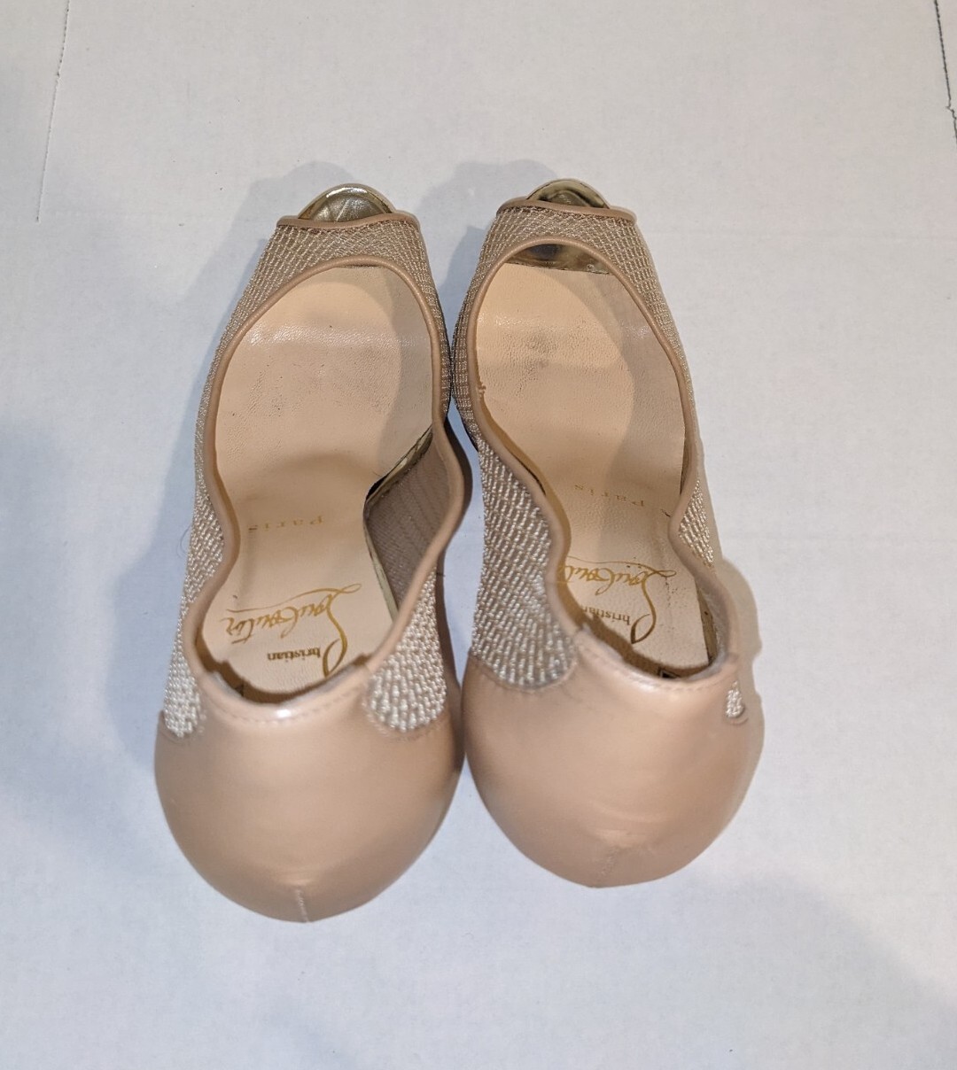 Christian Louboutin 37.5 Nude Very Rete 115mm Red Sole Mesh Fishnet Pumps