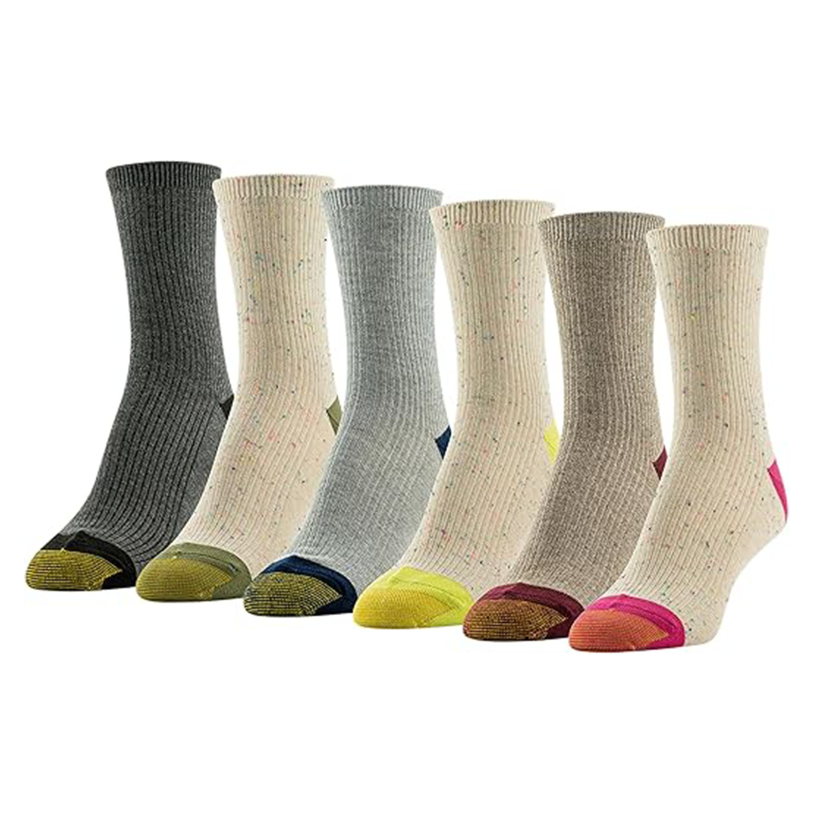 6 Pairs Gold Toe Women’s Casual Lola Nep Ribbed Short Crew Socks Size 6-9 NEW