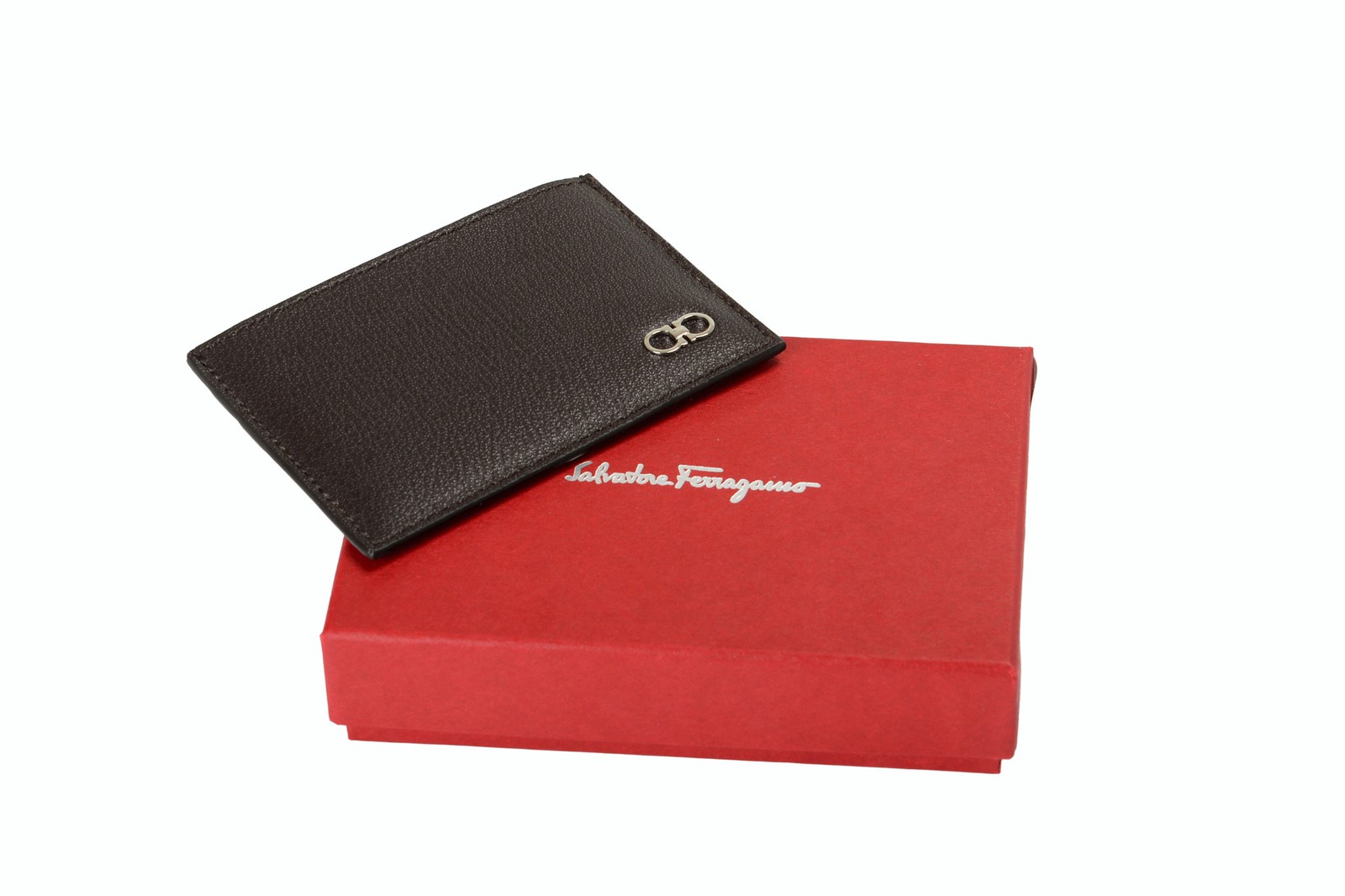 Salvatore Ferragamo Men’s Dark Brown 100% Textured Leather Card Case
