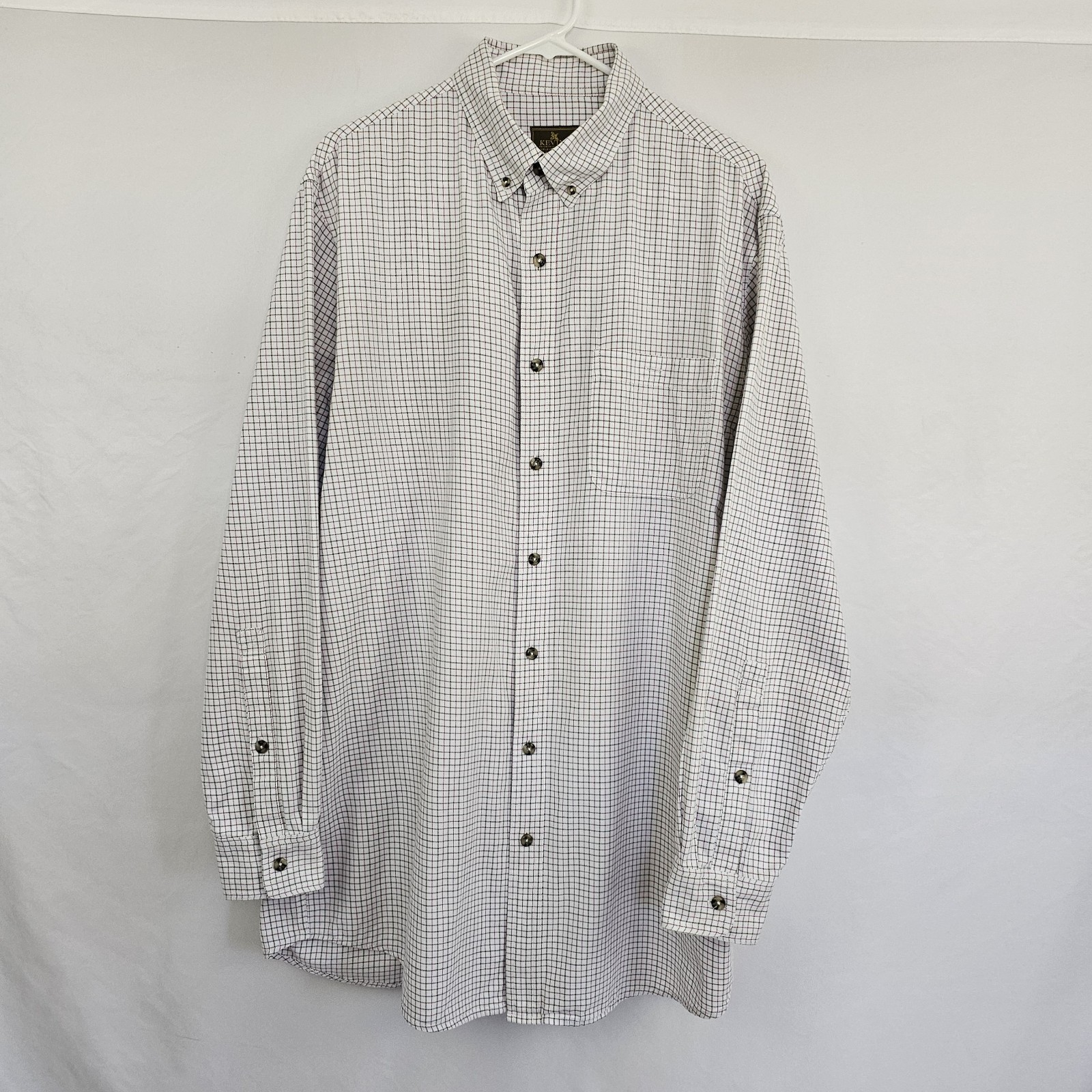 Kevin’s Plantation Men’s Tattersall Checked Shirt White Red Gray Large