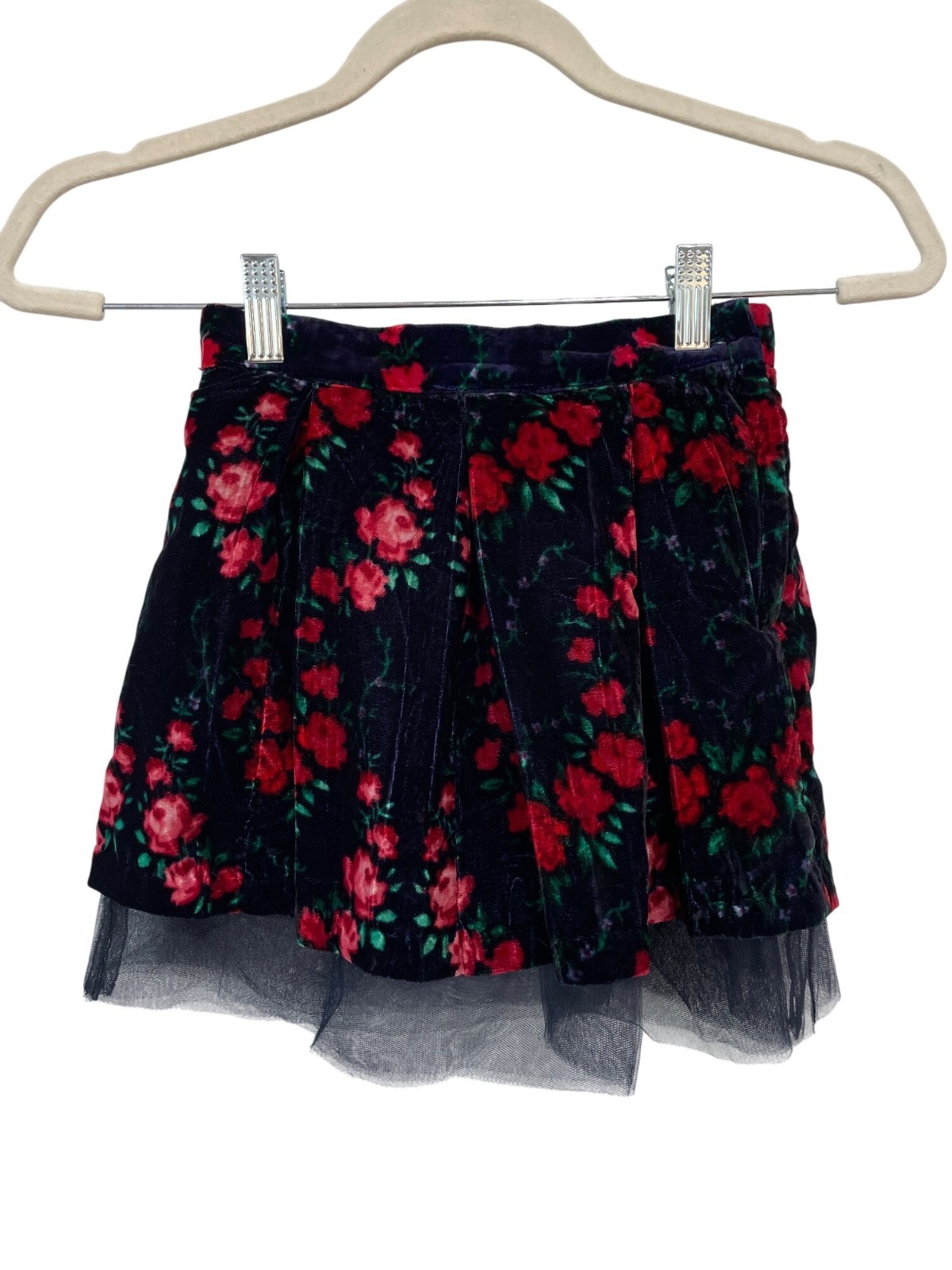 Janie And Jack Skirt Size 5 Velvet Floral Rose Velvet Tulle Skirt Dark Marine