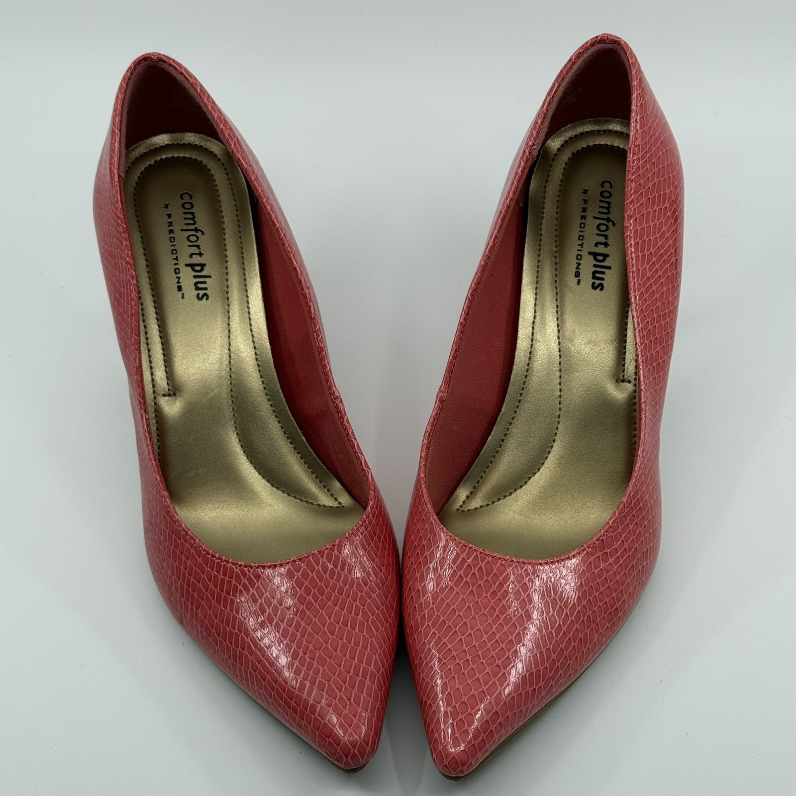 Comfort Plus By Predictions Womens Snake Print Pink Pointed-Toe Pumps Size 7M