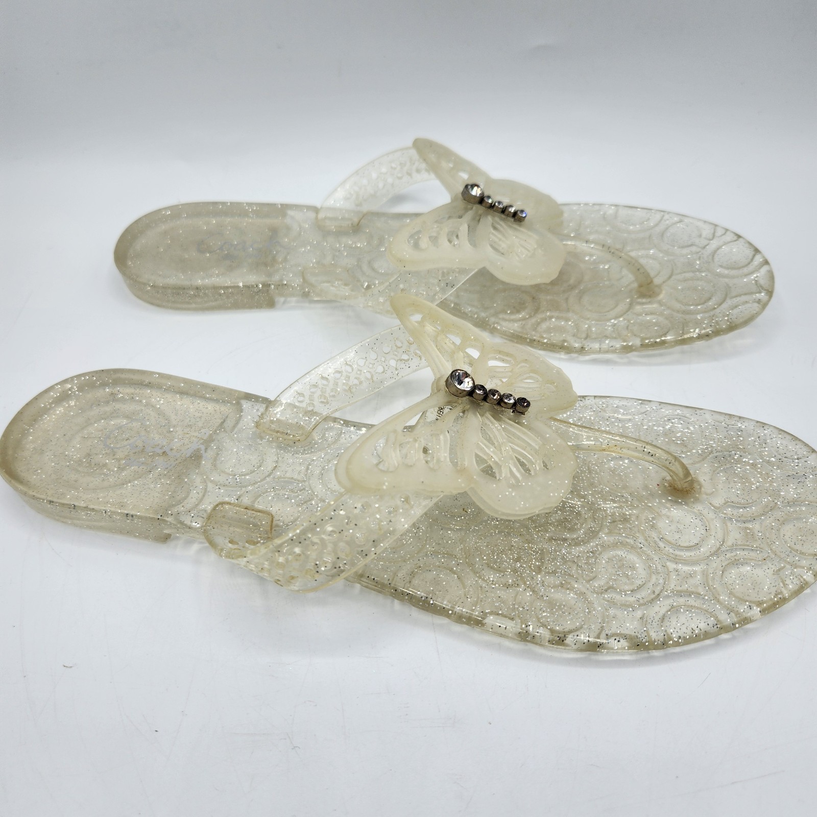 Y2K Coach Pasarella Jelly Butterfly Embellished Flip Flop Sandals Size 10