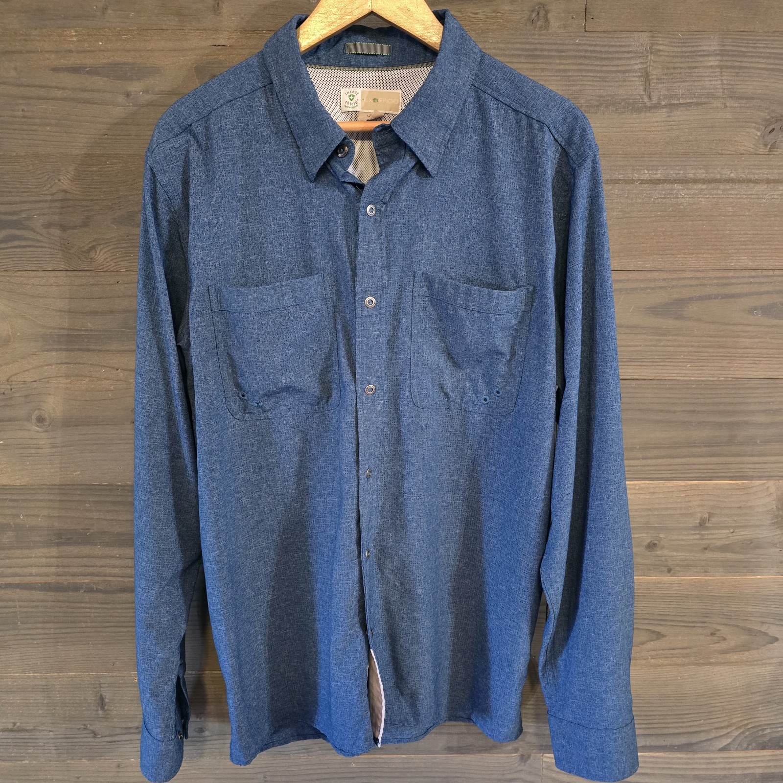 ExOfficio Insect Shield Shirt Men’s Large Blue Long Sleeve Hiking Camping Fishin
