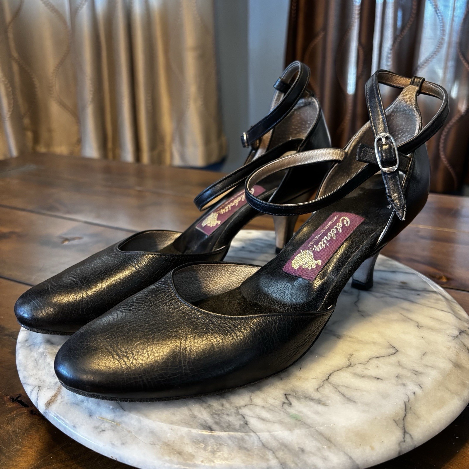 Celebrity Ballroom Dance Shoes Natasha Black Glove Leather 2.5″ Heel Sz 10.5 USA