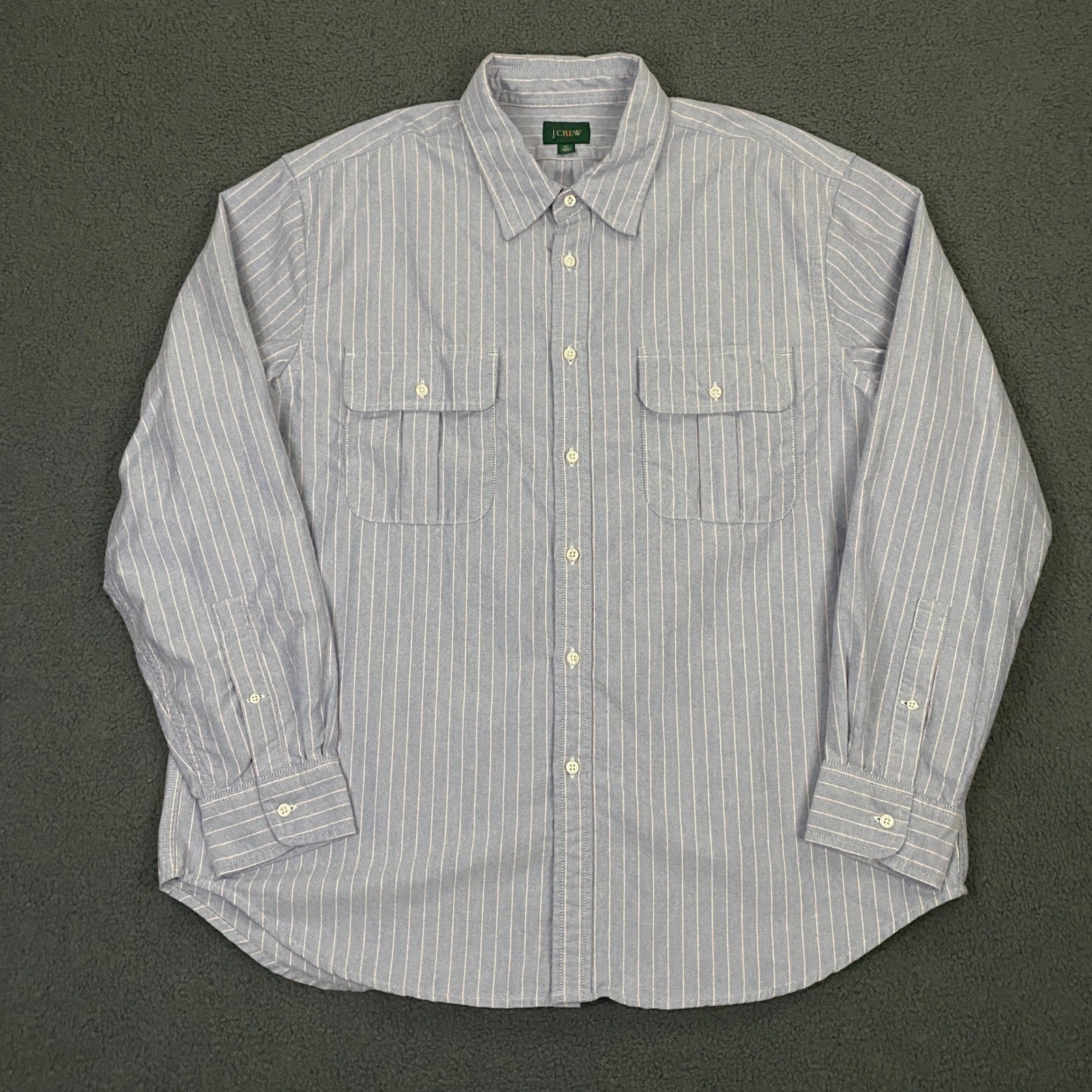 J.Crew Classic Oxford Two Pocket Workshirt Mens XL Striped Cloth Blue Button Up