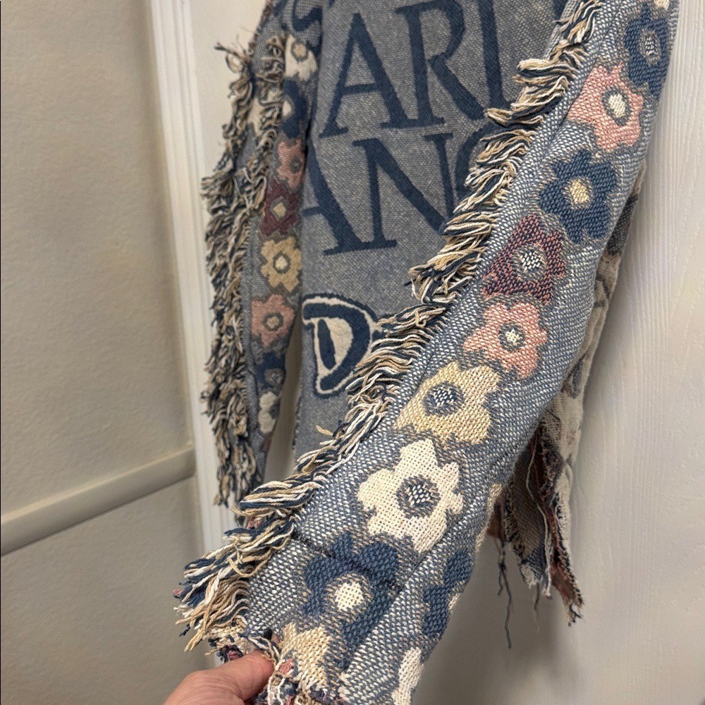 RARE! Dreamsicle Tapestry Sweater Cherub Long Sleeve V-Neck Distressed Fringe