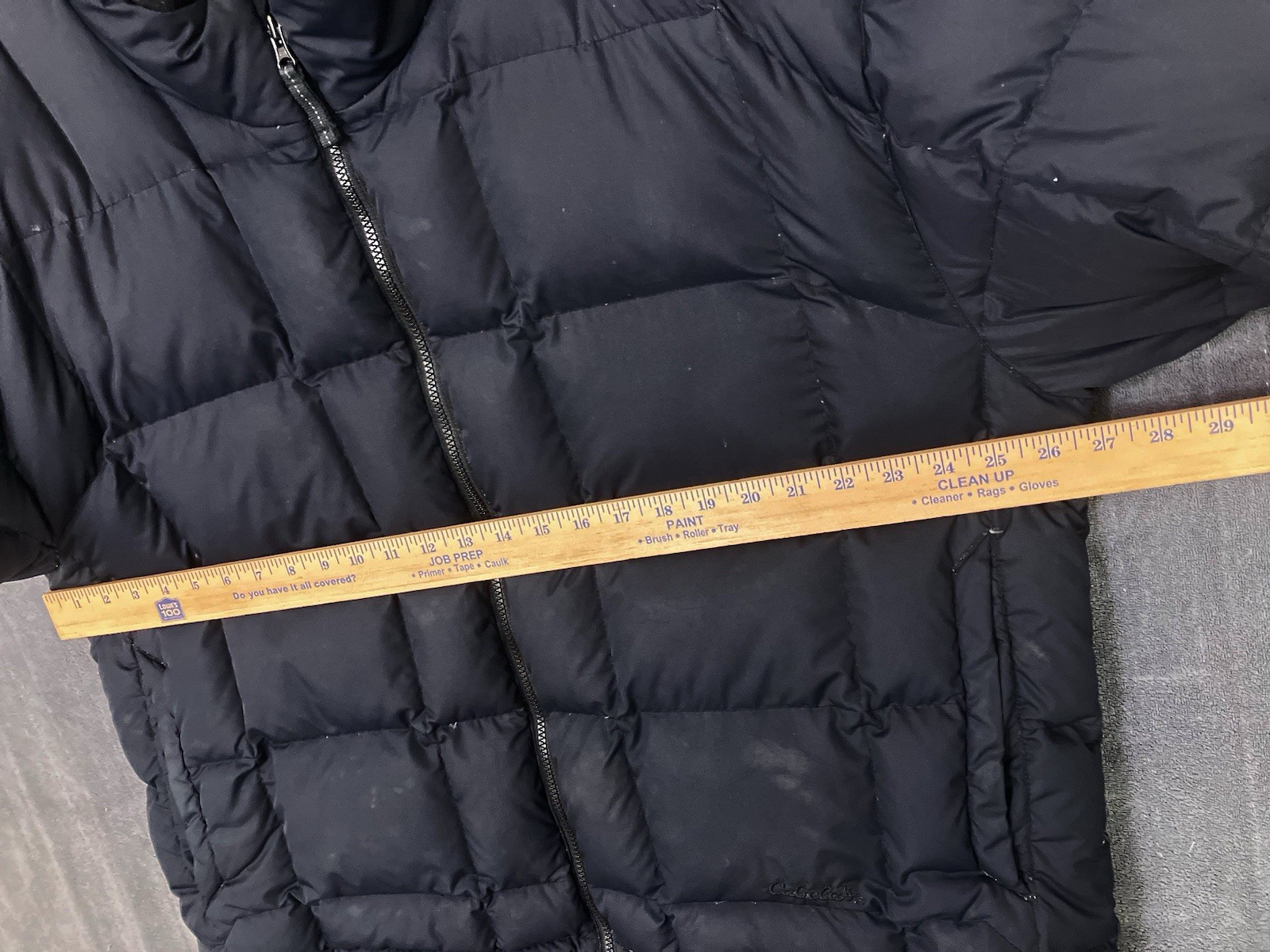 CABELAS Premier Northern Goose Down Men XL 650 Fill Quilted Puffer Jacket ISSUES