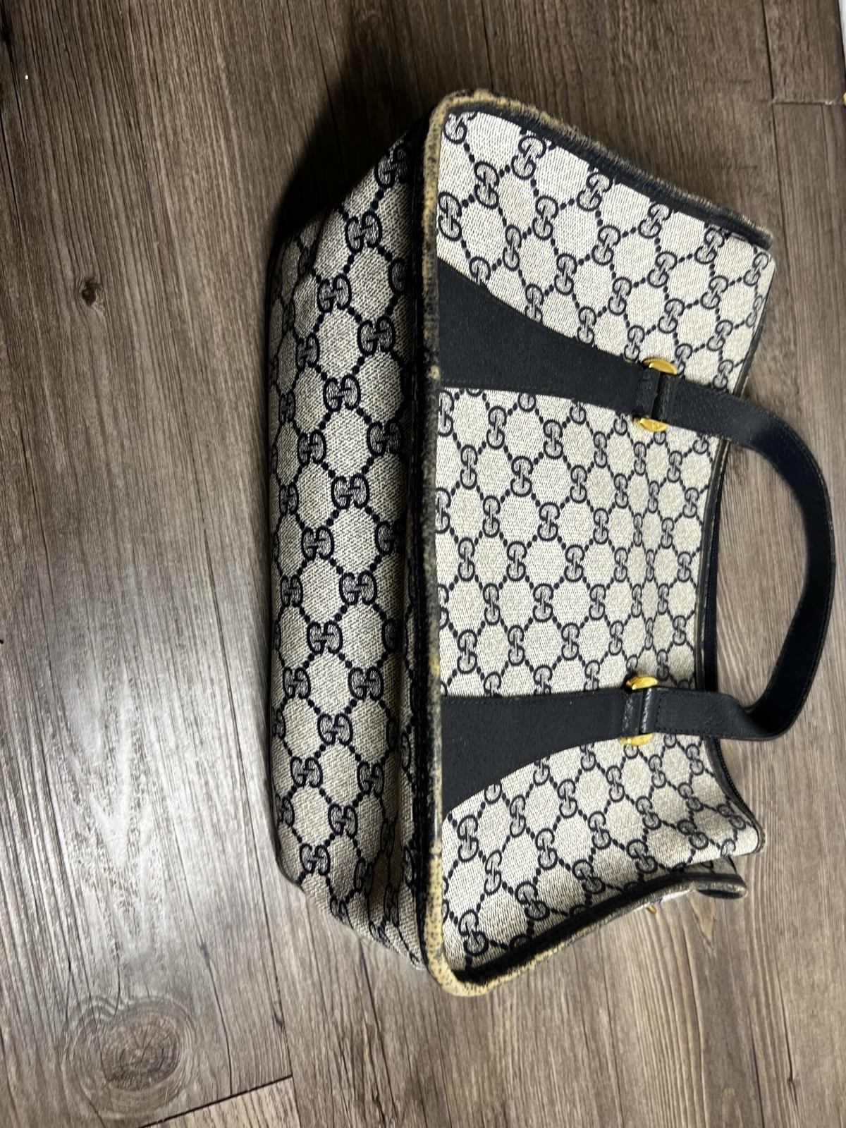 Vintage Gucci GG Supreme Monogram Small Top Handle Tote Navy Italy