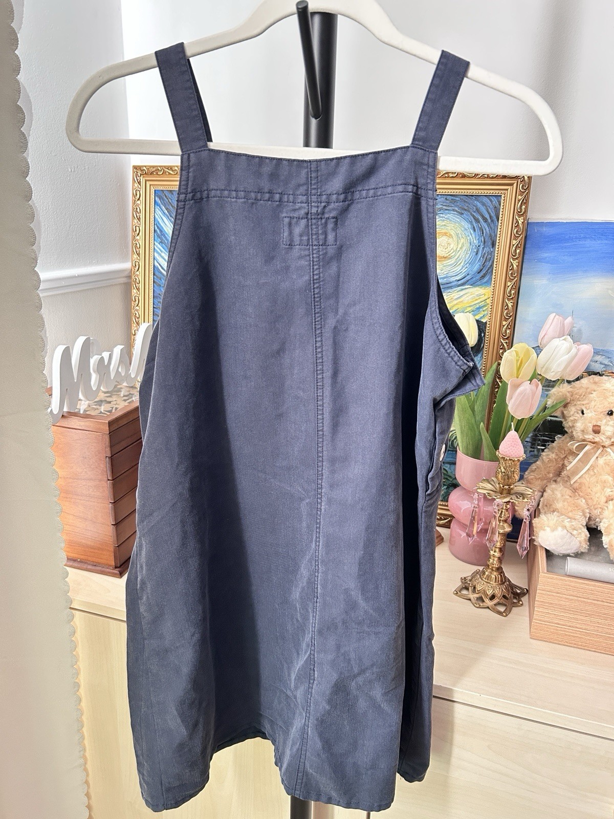 Sonoma Jeans Co Navy Solid Twill Pinafore Dress Square Neck Pockets S