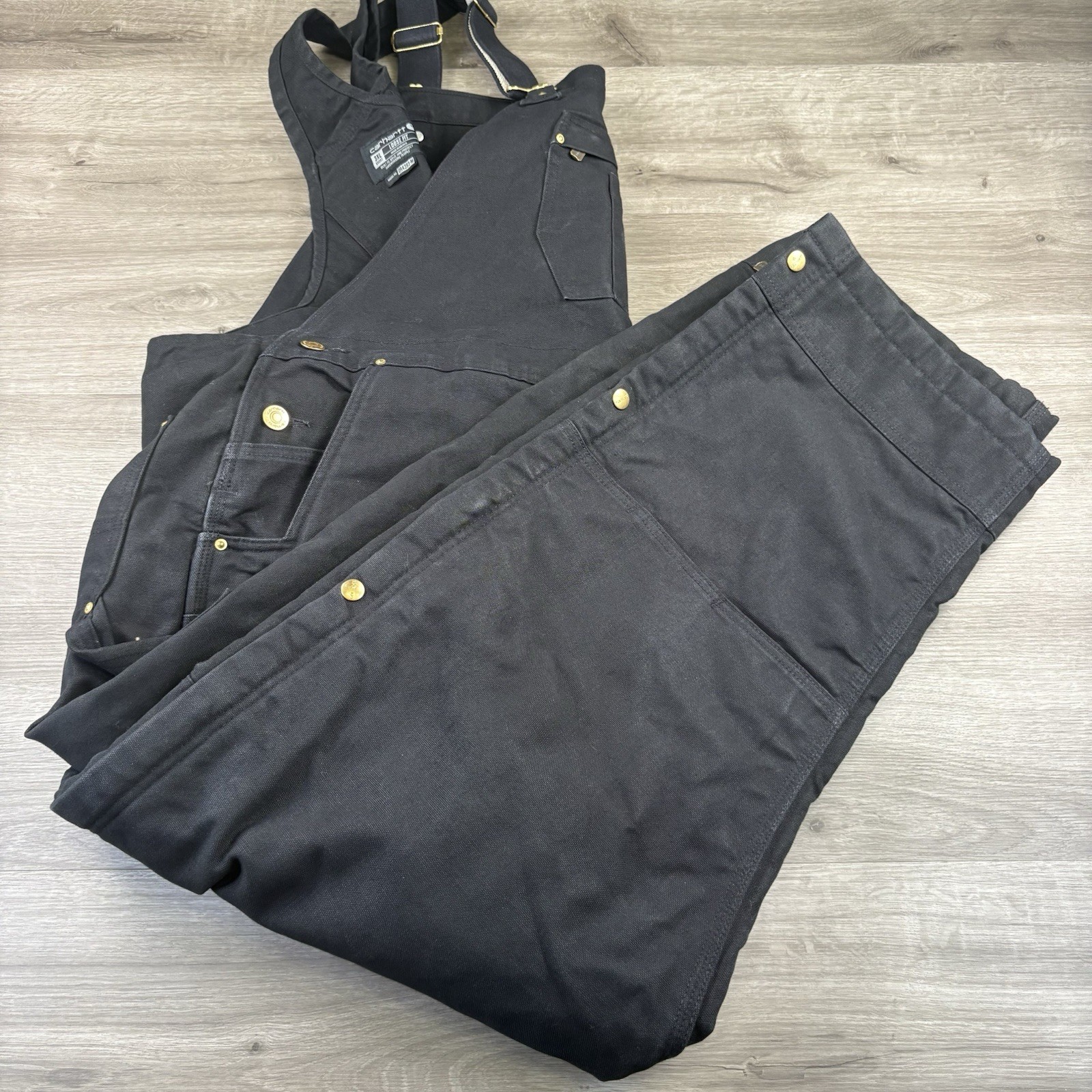 Carhartt 104393 BLK Quilt Lined Duck Bib Overalls Black Mens Size 3XL Short