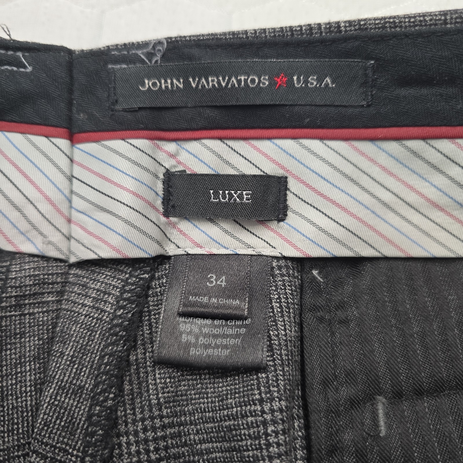 John Varvatos USA Luxe Wool Blend Grey Plaid Dress Pants Trousers Men’s 34×33.5