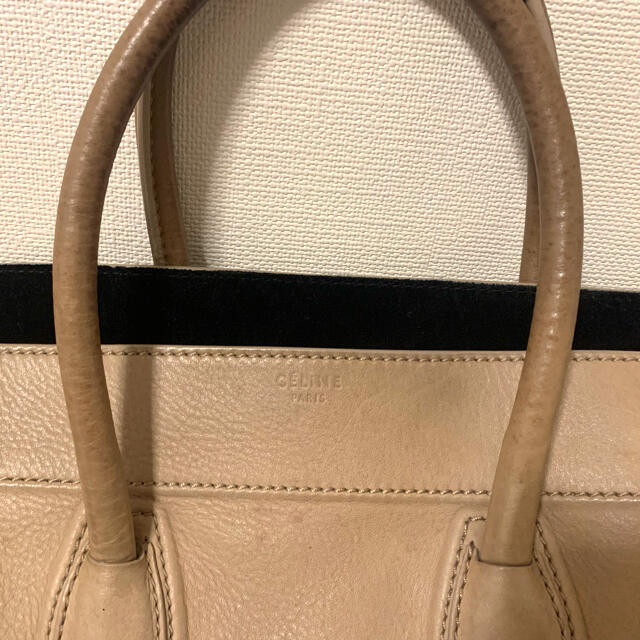 CELINE Luggage Phantom Tote Bag Handbag Shoulder Bag Leather Greige Authentic JP