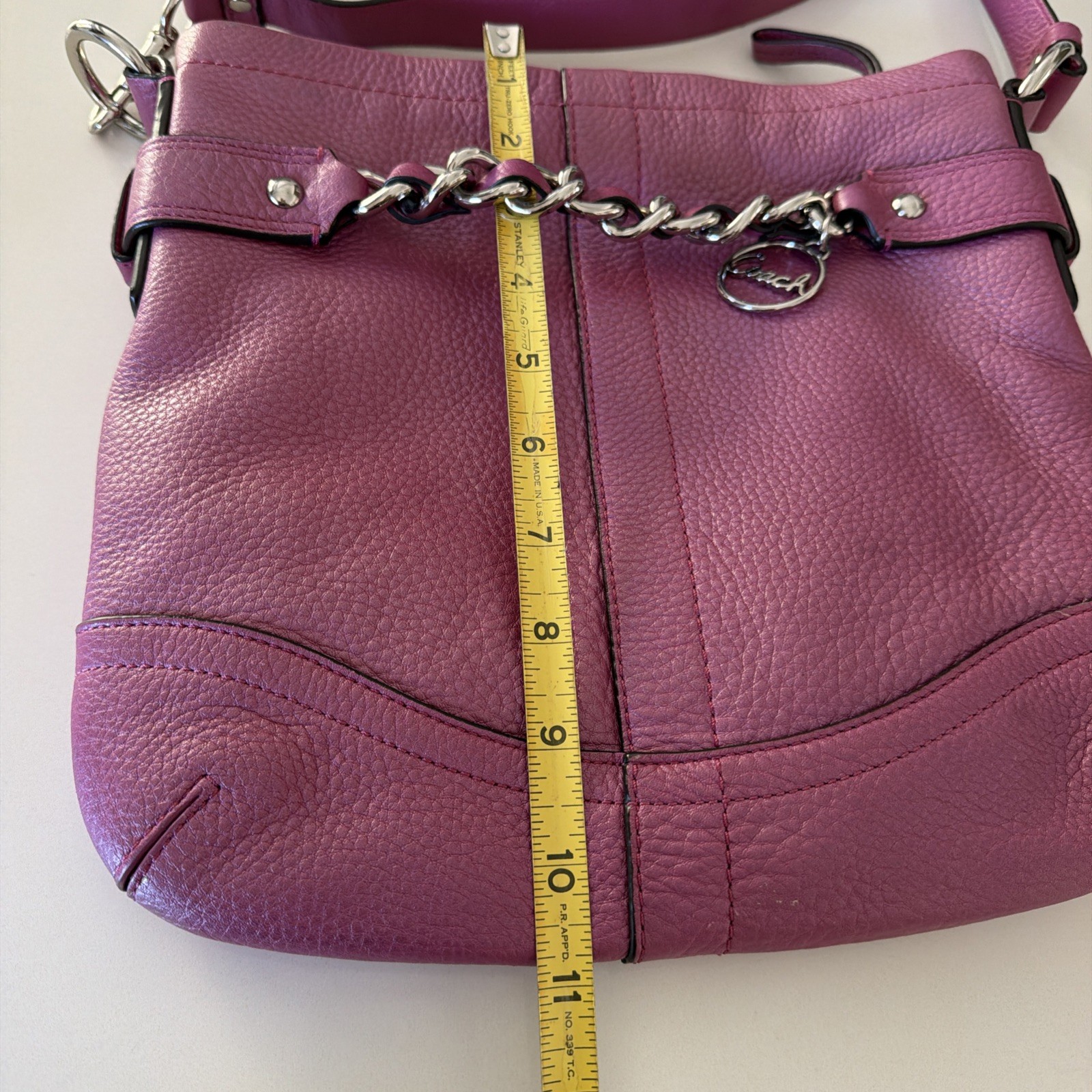 Coach F19722 North South Chain Convertible Shoulder HandBag Plum Pink Leather