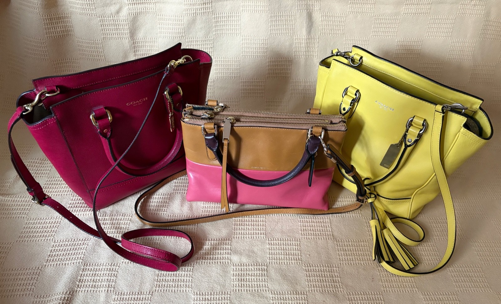 Coach Leather Crossbody Lot 3 – Mini Tanner Bags + Borough Bag Red Yellow