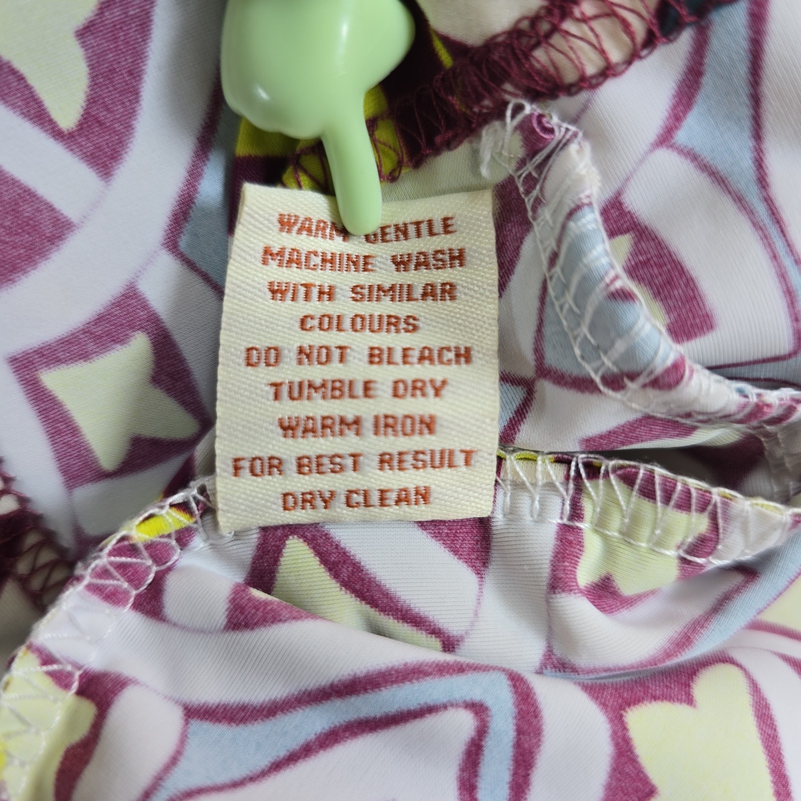 Aryeh Summer Geometric Print Sleeveless Dress Sz M Lime Purple U-Neckline Nylon