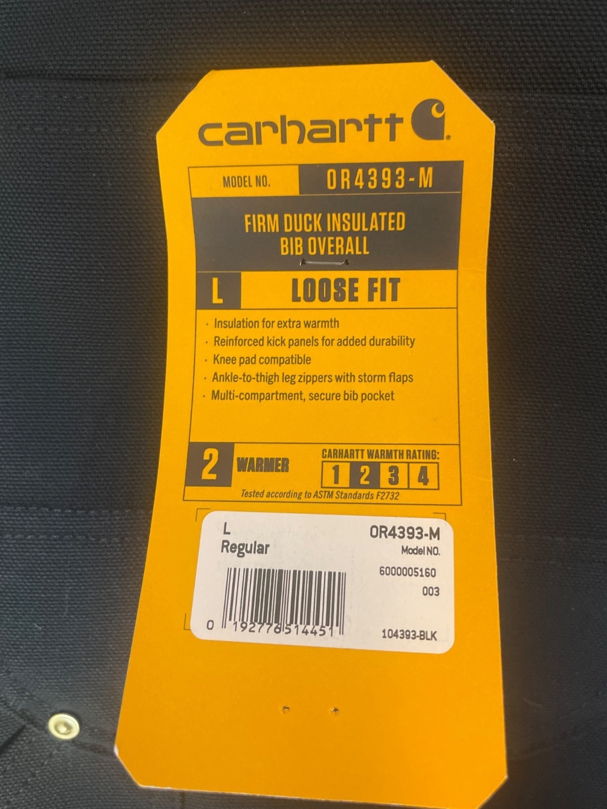 NWT Carhartt Firm Duck Insulated Bib Overall Loose Fit Mens Large 104393 Black