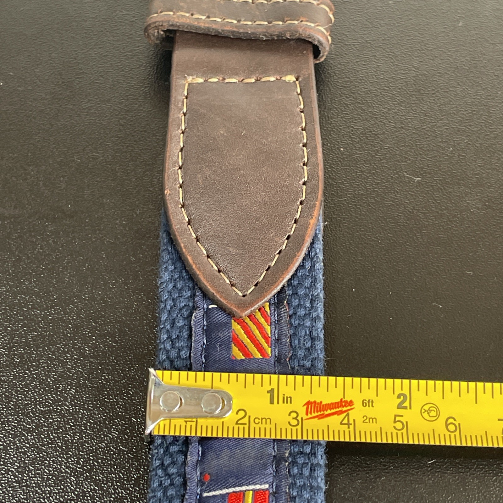 LOOP Mens Fabric Leather Belt Sz 34-36 Brown Navy Maritime Signal Flags R B Y C