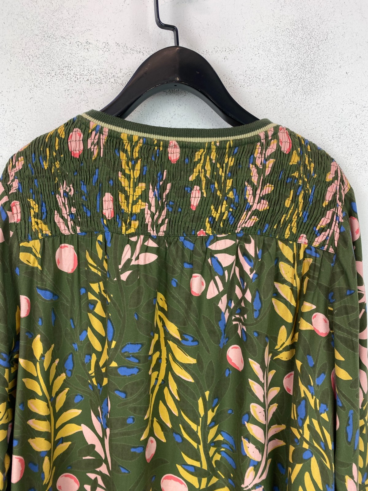 Brakeburn Green Floral Print Smock Top Round Neck Long Sleeve Pockets UK 8