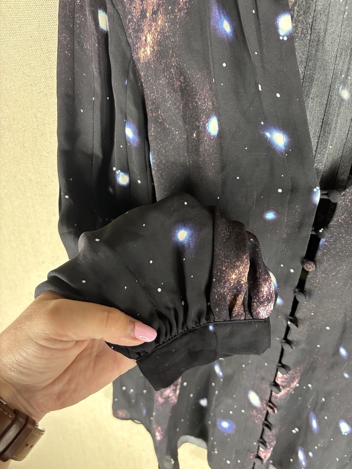 Parker Black Silk Celestial Print Button-Front Blouse Extra Small