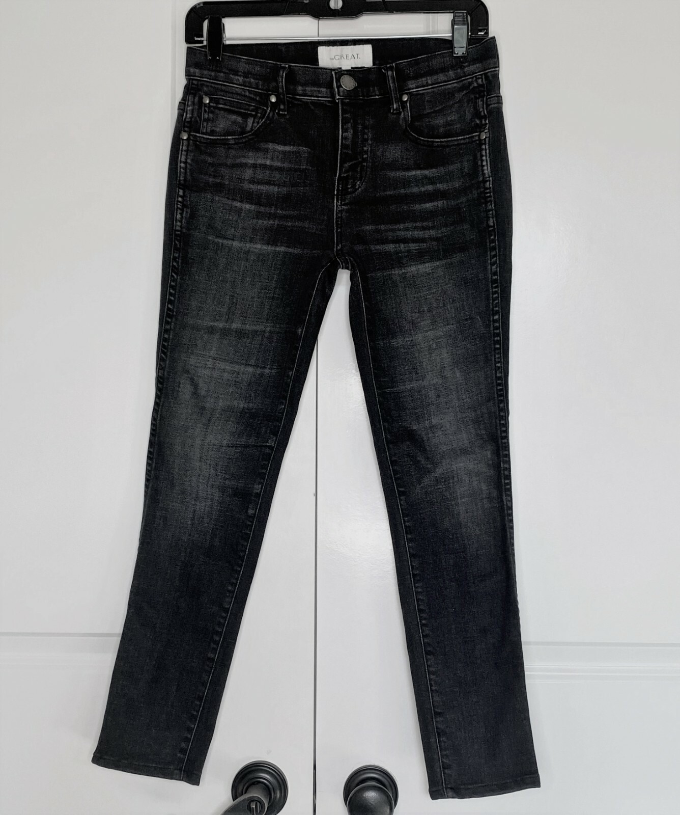 THE GREAT “ALMOST SKINNY” CHARCOAL COTTON BLEND ANKLE CROPPED JEANS SIZE: 24