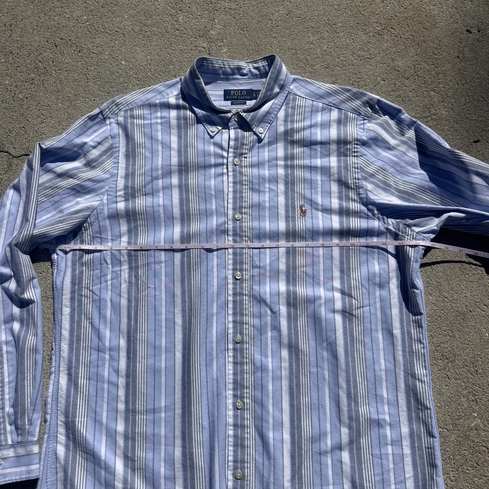 Polo Ralph Lauren Classic Fit Oxford Shirt Blue Striped Mens XL Flesh Pony Horse