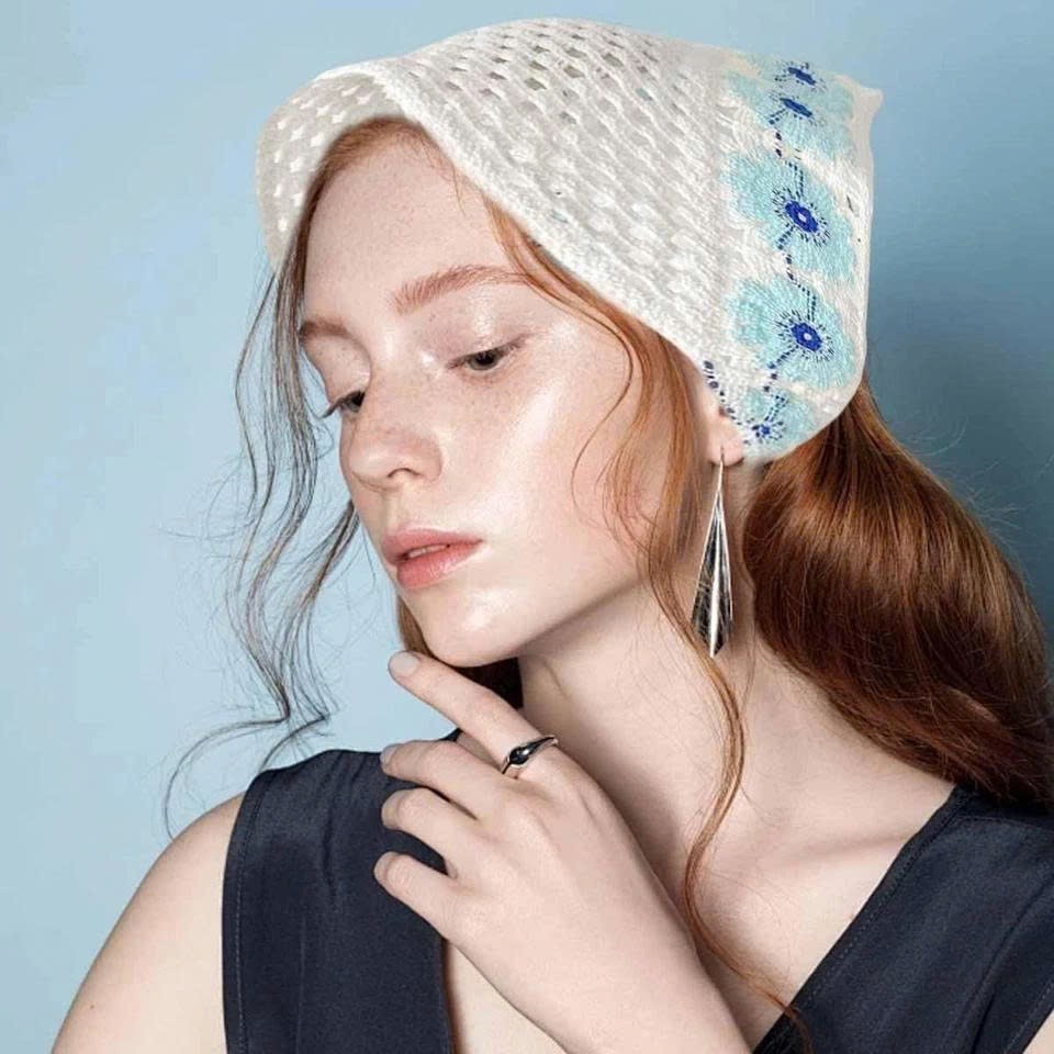 Handmade Crochet Bandanas Headbands Cute Flowers Hairbands Knitted Headscarf