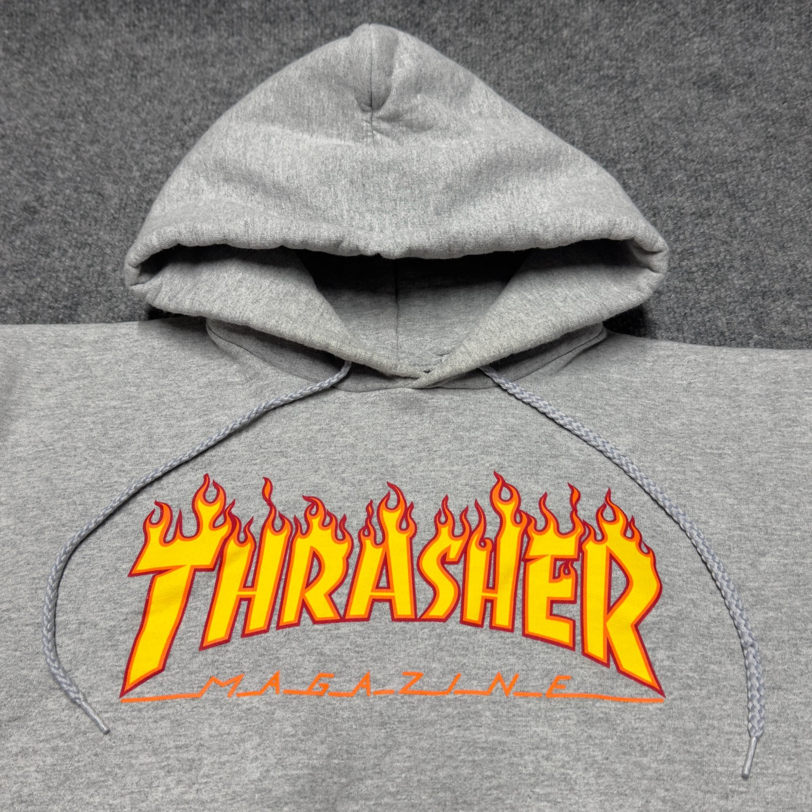 Vintage 00s Thrasher Skateboarding Hoodie Flame Design Gray Flames Men Small