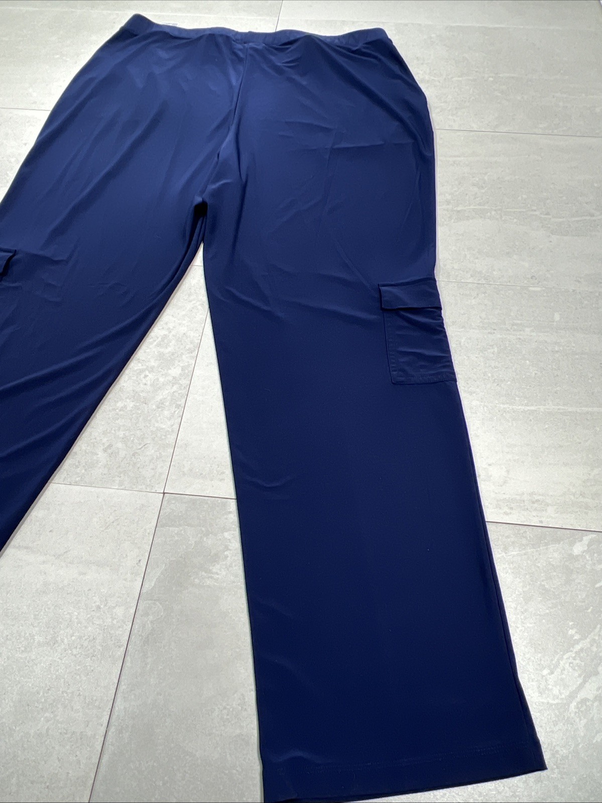 Plus Size Lounge Pant Set Stretch Knit Navy Pull-On Pants Abstract Top 1X QVC