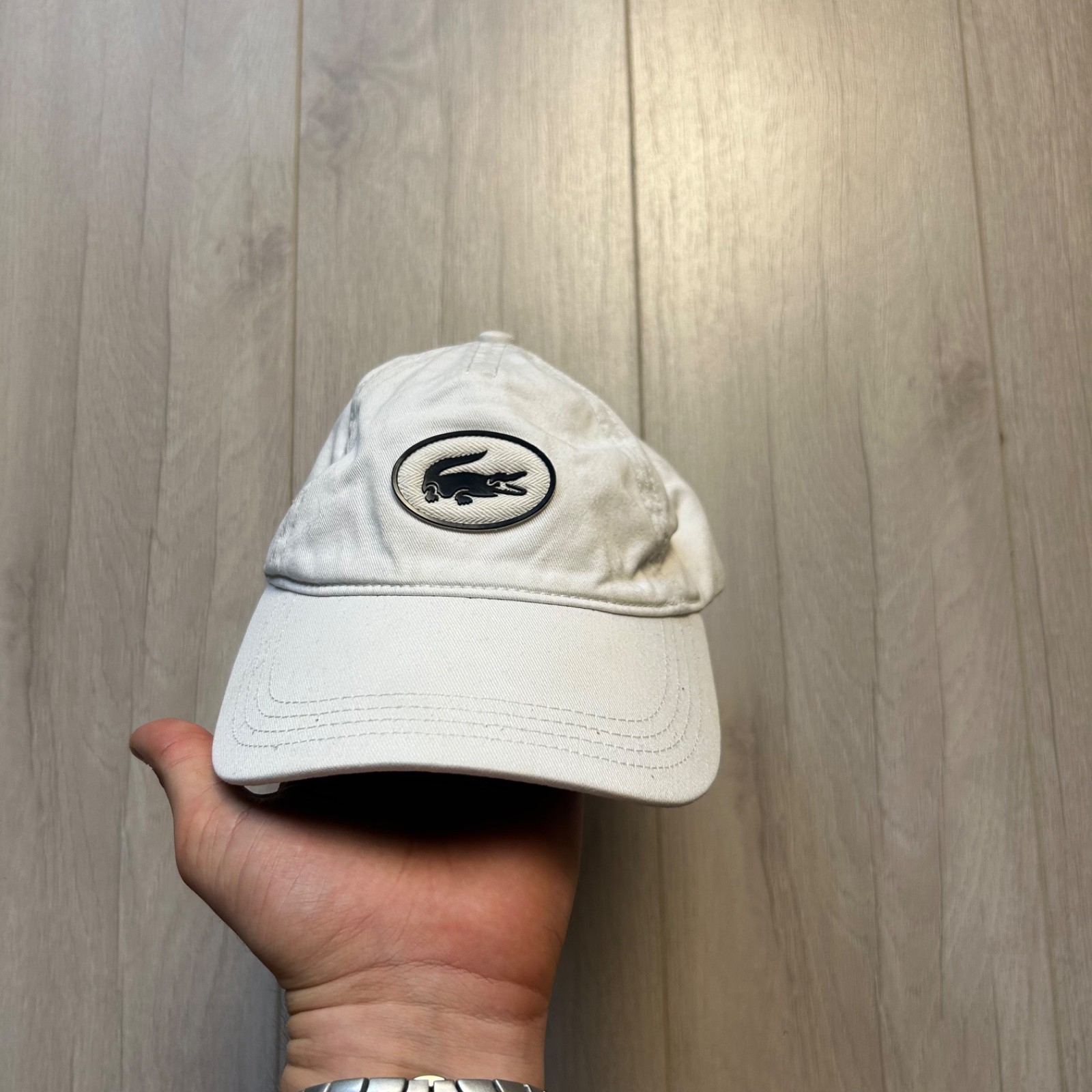 Lacoste Oval Logo Badge Cotton Baseball Cap Hat White Navy Blue Sample SS21 RK91