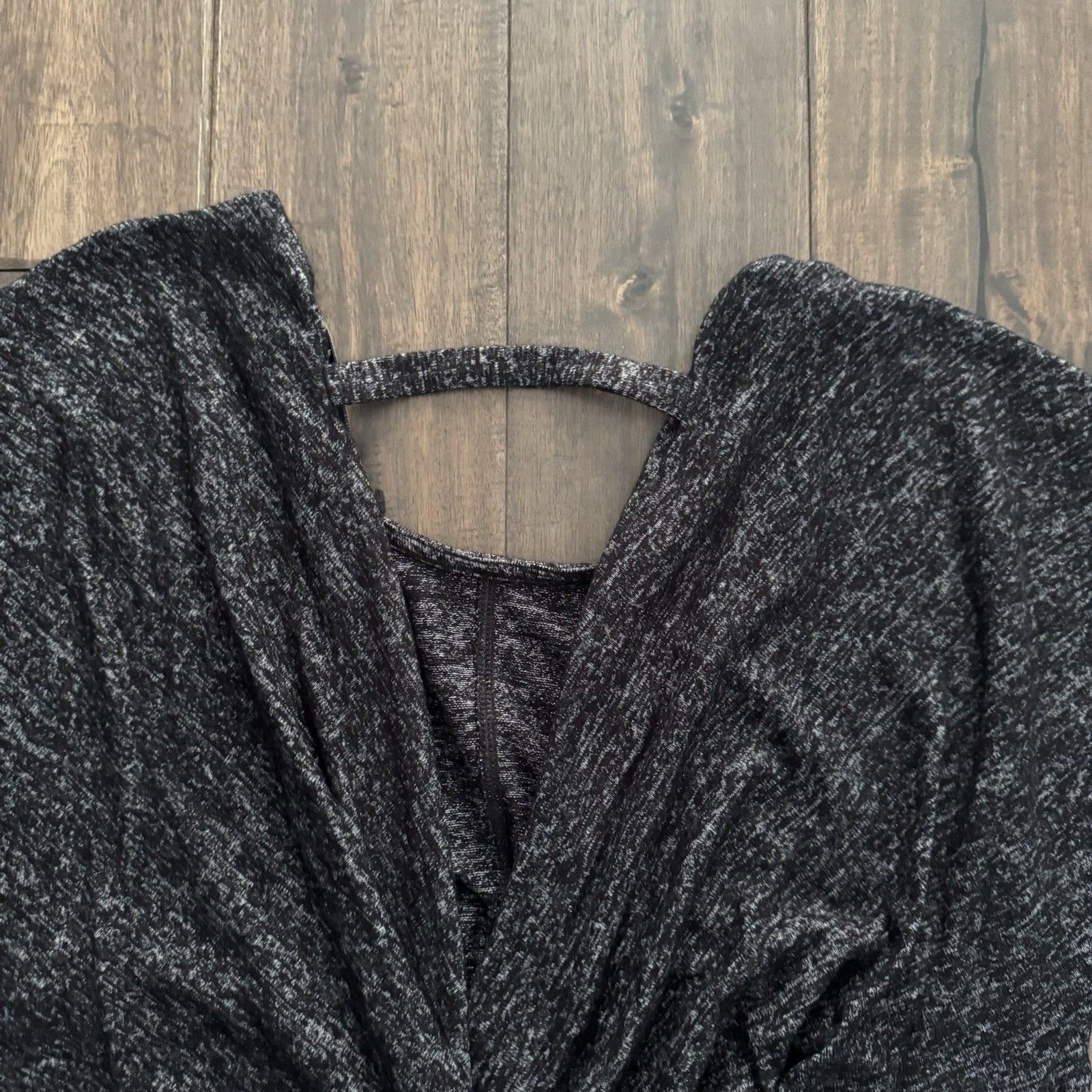 Express Black Heathered Active Open Back Ruched Top S NWT