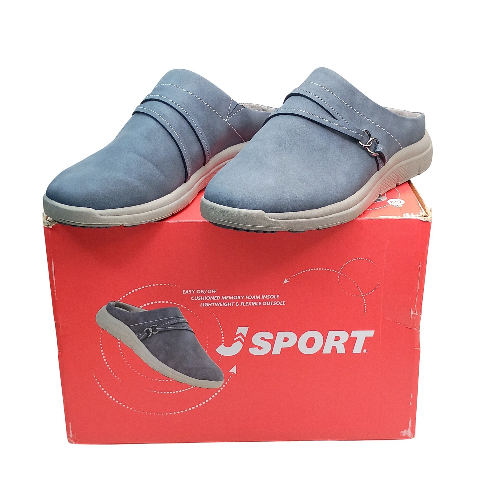 J Sport Gina Mules Women Size 8 Navy Blue Cushioned Memory Foam S5GNA73