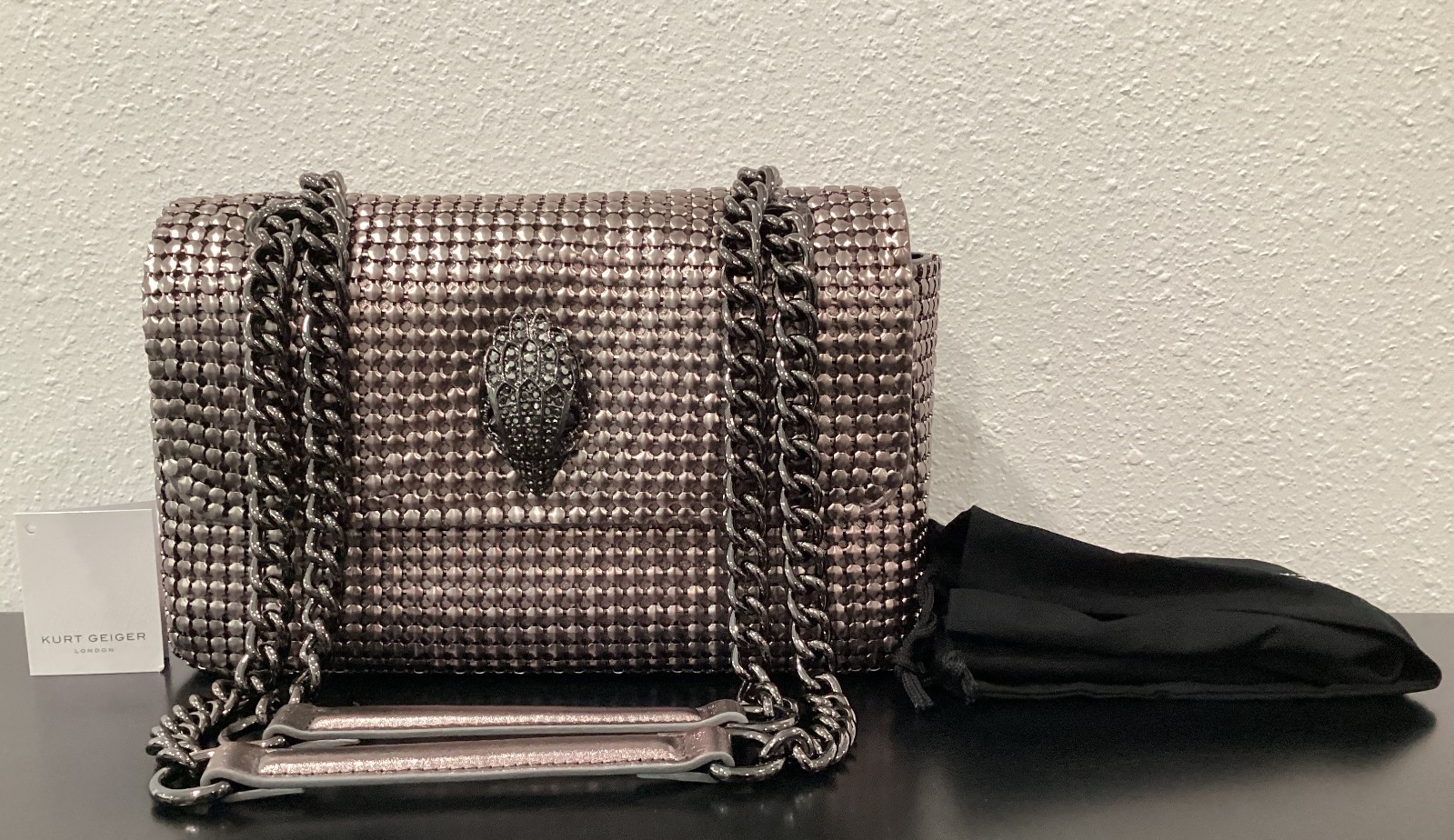 Kurt Geiger Kensington Chainmail Gunmetal 10.5″ x 6″ x 4″ Crossbody Large Eagle