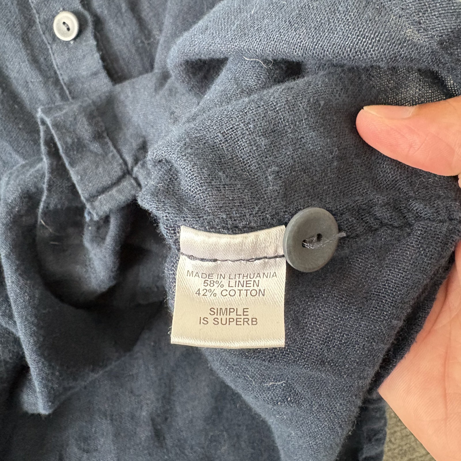 Flax Tunic Womens Medium Blue Linen Blend Full Button Front Lightweight Flowy