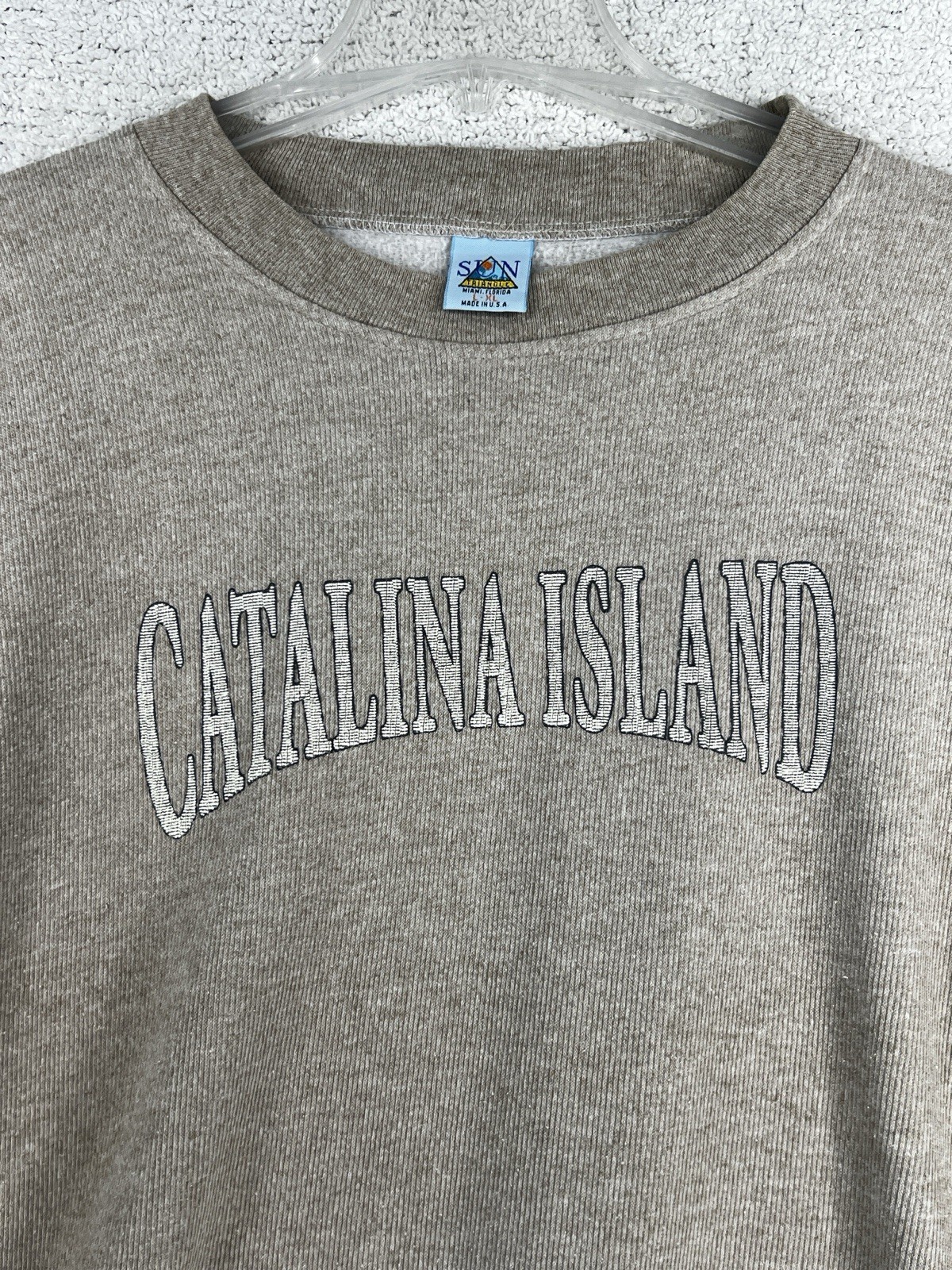 Sun Triangle Sweatshirt Mens L Catalina Island Ribbed Tan Beige Made in USA VTG